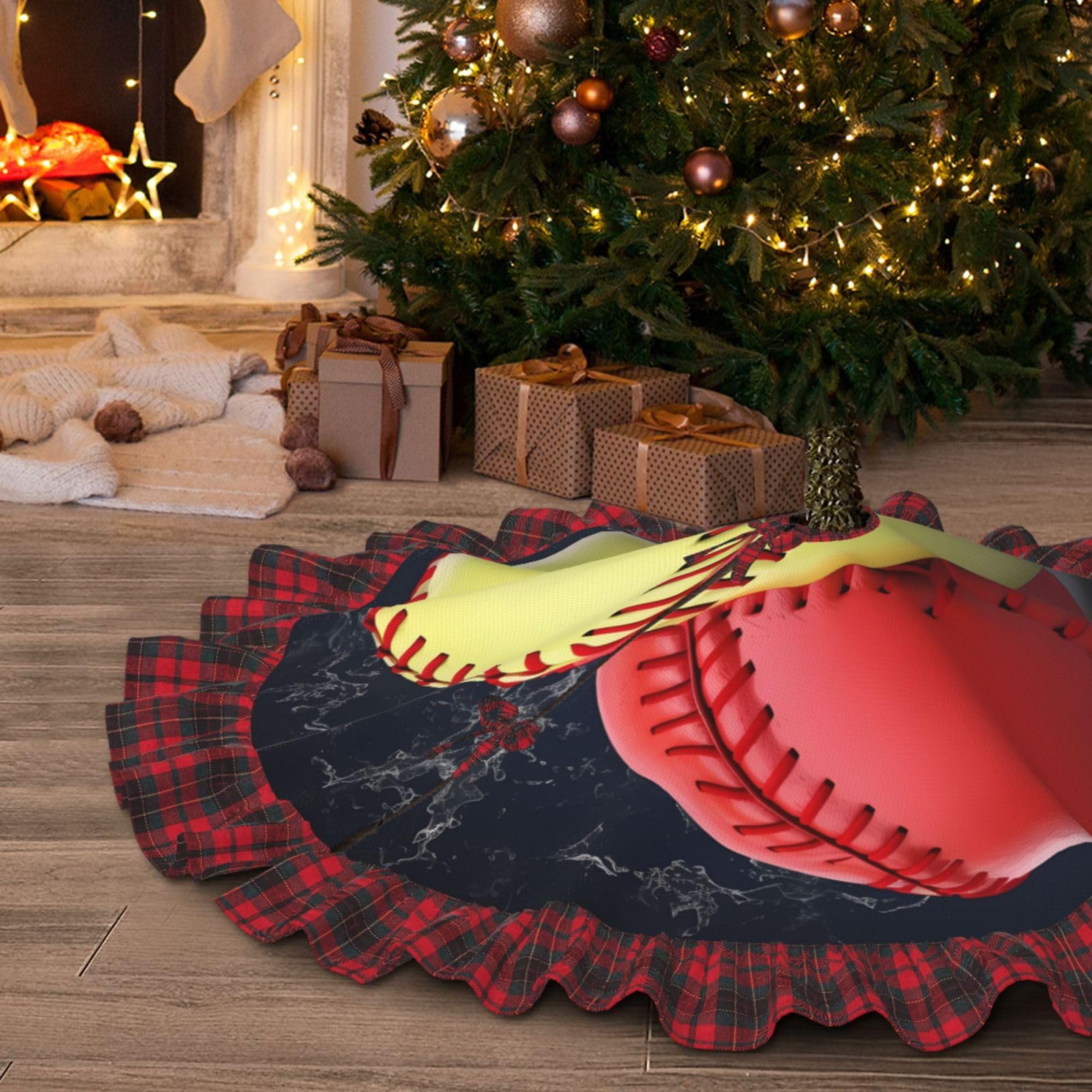 Jupe de sapin de Noël 121,9 cm dentelle à carreaux rustique ferme