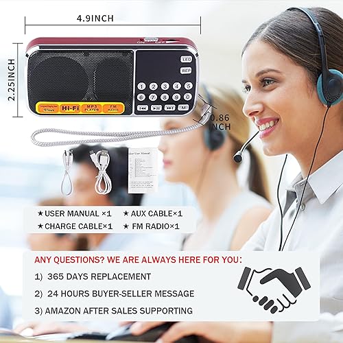 Miniatura 7 de Leting Radios Portable FM with MP3 Speaker, Portable Radio Support TF CardUSB,Rechargeable Battery Powered FM Radio,Mini Radio with Best Reception