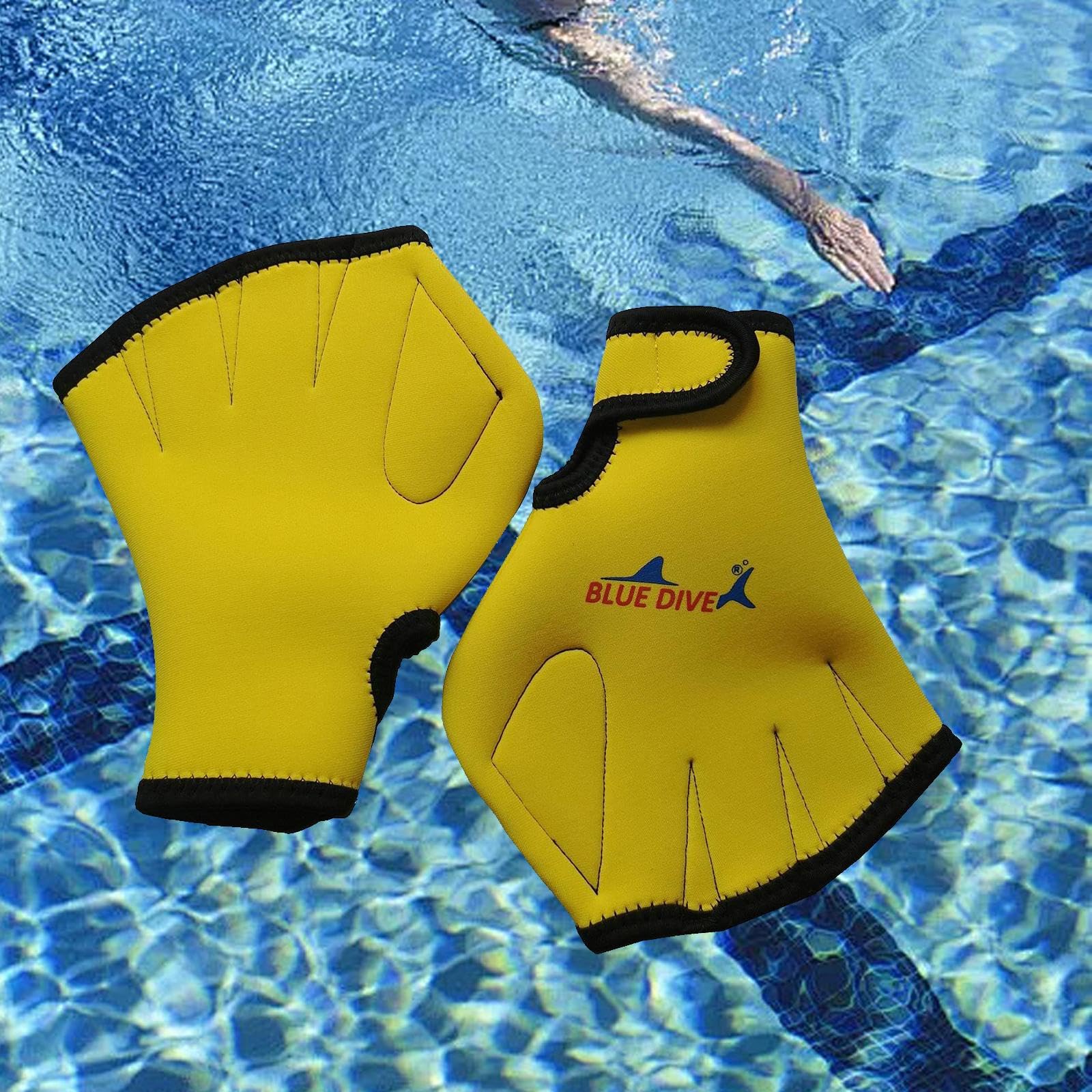 kowaku Swimming Gloves, Webbed Swim Gloves, Anti Slip, Aquatic Gloves, Snorkeling Fins Hand Gloves for Water Aerobics , Yellow