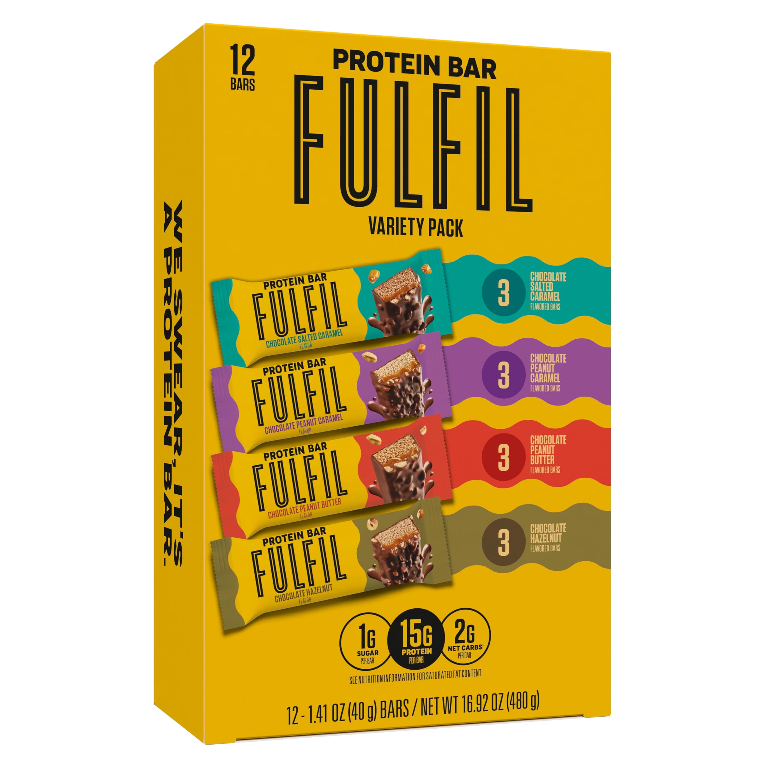 FULFIL Protein Snack Bars, Best Sellers Variety Pack,15g Protein, Pantry Staples, 12 Count