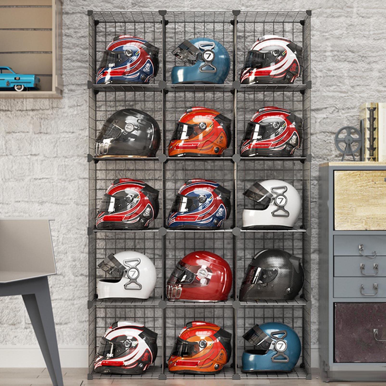 Motorcycle Helmet Rack Hat Holder Storage Shelf, Metal Floor Rack Football Bicycle Helmet Storage Basket, Retail Cowboy Baseball Fedora Hats Display Stand, Closet Hat Organizer Helmet Hangers