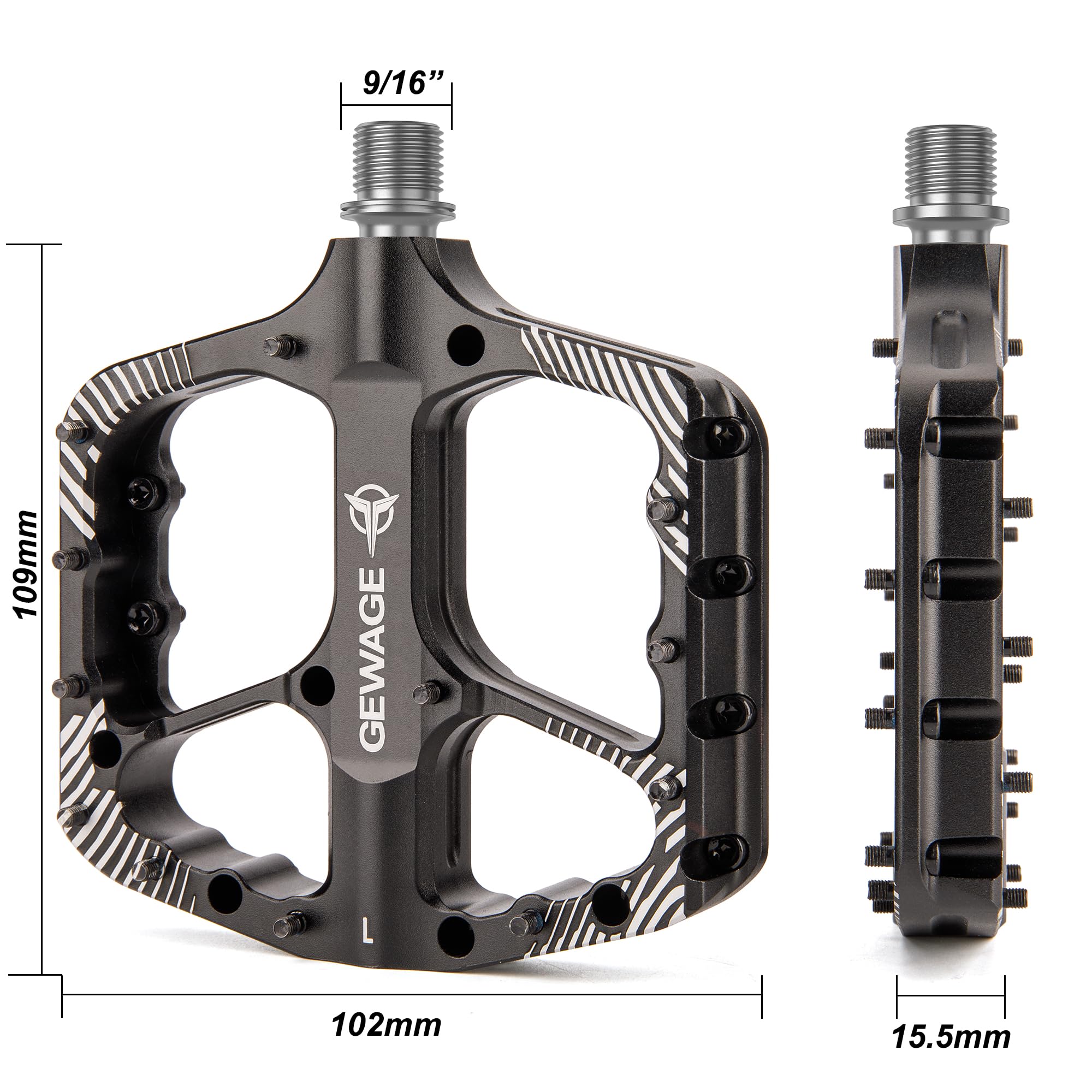 GEWAGE Pedali MTB – Pedali Bici in Alluminio CNC con Cuscinetti a Sfere + Cuscinetto a Rullini, Asse Cr-Mo, 24 Pin Antiscivolo