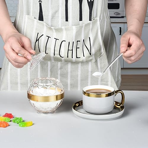 Miniatura 5 de Azucarero acrílico transparente con tapa y cuchara, contenedor de azúcar de 10 onzas para accesorios de cafetería, tarro de azúcar (chapado en oro)