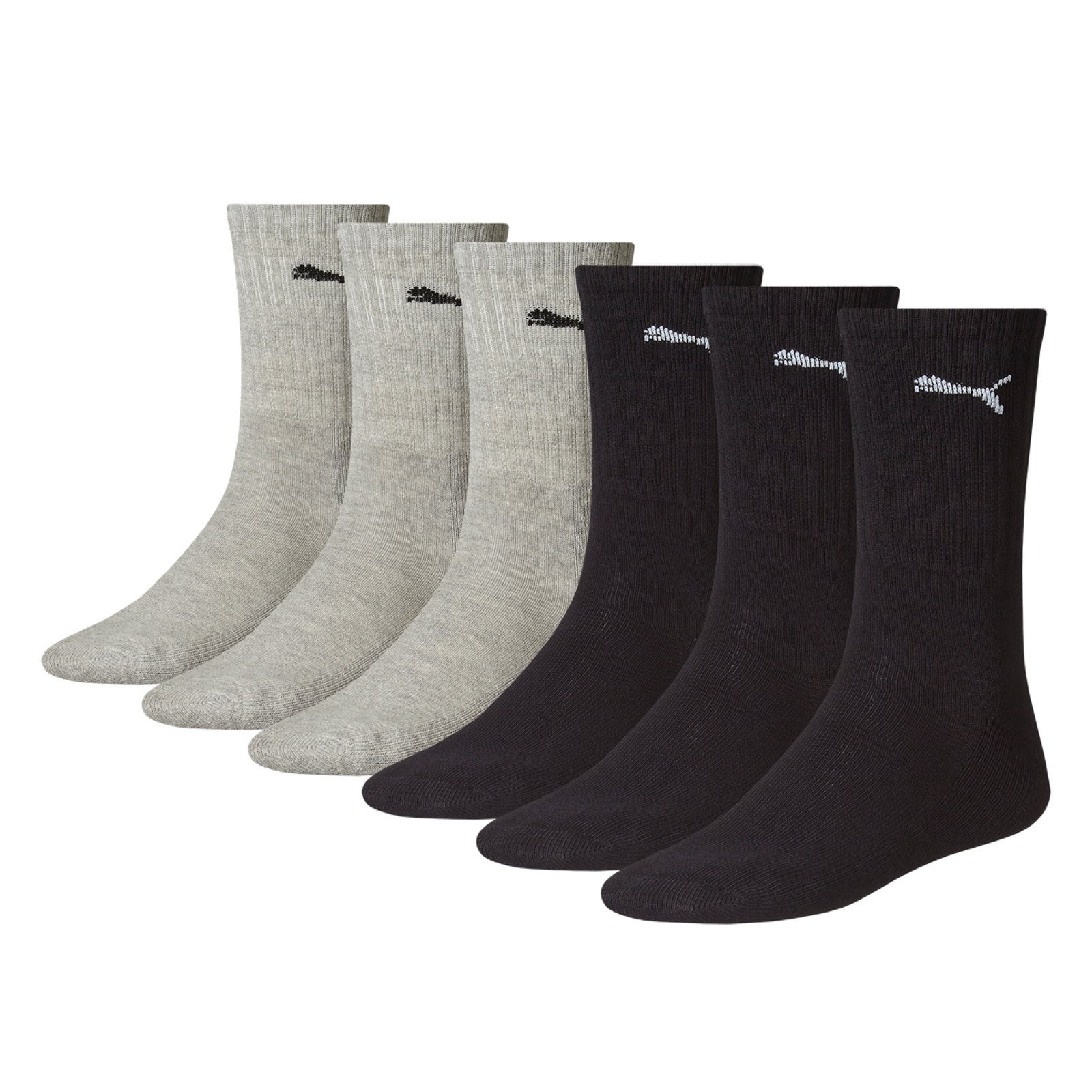 Puma Sports Socks Cush Crew (6 Pair Pack), Black/Grey, 2.5-5 UK (35-38 EU)