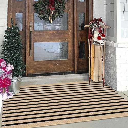 Vista 43 de KILOCOCO Alfombra de rayas beige de 2.3 x 3.6 pies para interiores y exteriores, alfombra tejida a mano de algodón lavable a rayas para puerta Rayas