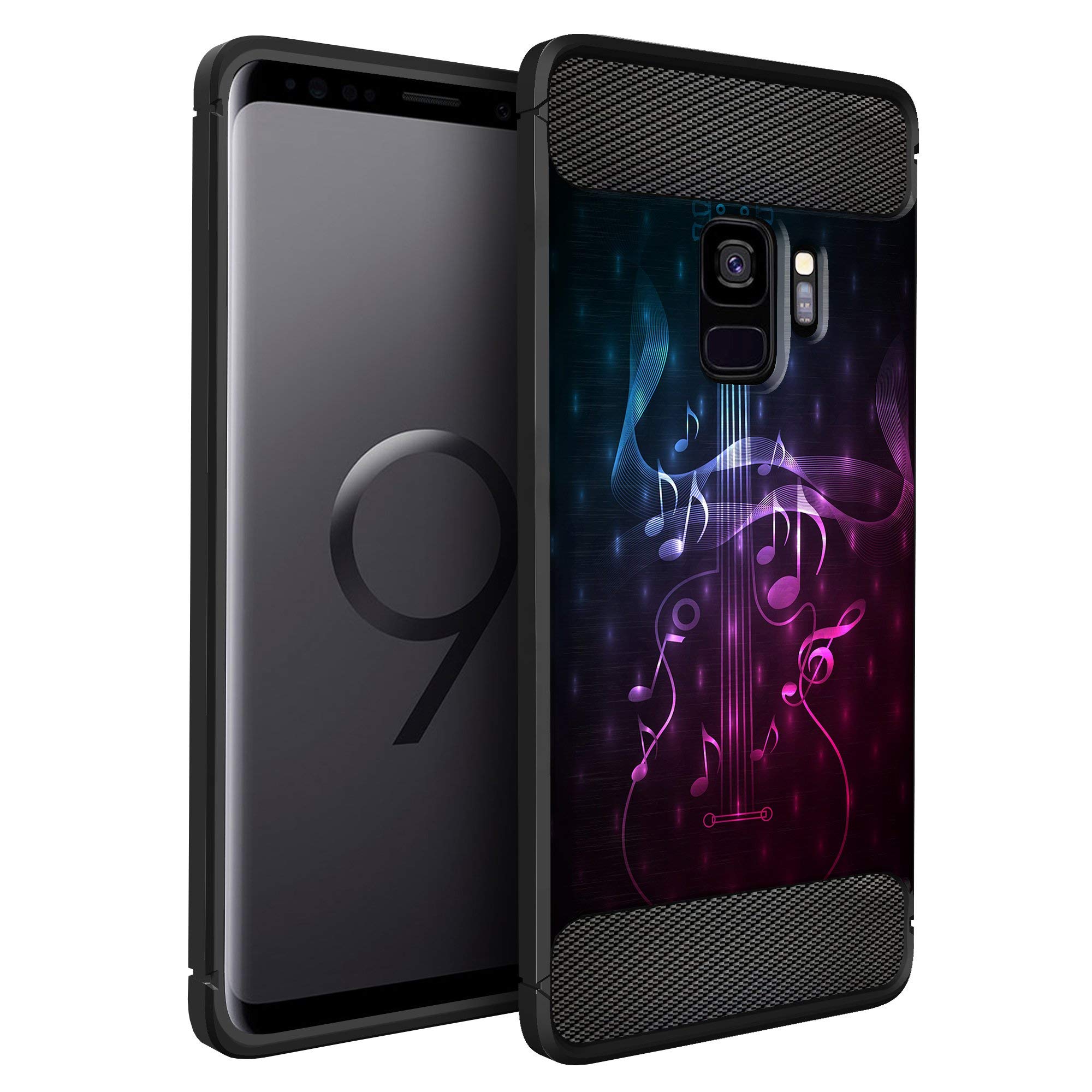 CasesOnDeck Case Compatible with [Samsung Galaxy S9+ | S9 Plus] Galaxy S9+ Design Case, Slim Black Flexible Sleek Shock Protection TPU Case (Guitar