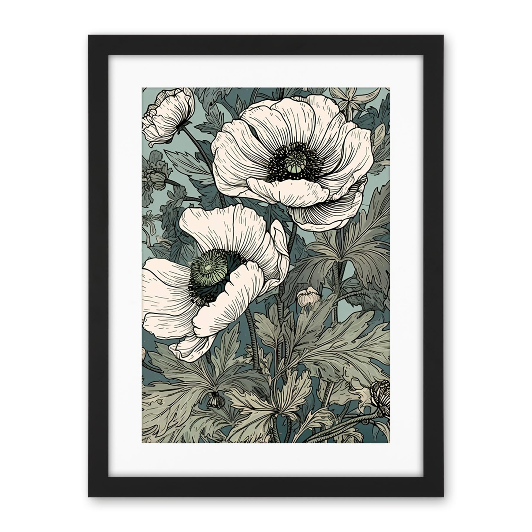 Artery8 Pastel Colour White Anemone Flower Bloom Field Artwork Framed Wall Art Print 18X24 Inch