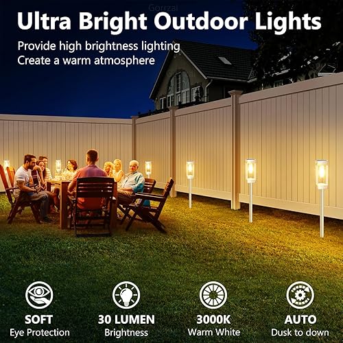 Miniatura 10 de Gorrzai Luces solares para camino, luces solares impermeables para exteriores con bombilla LED de filamento de tungsteno, luces solares para