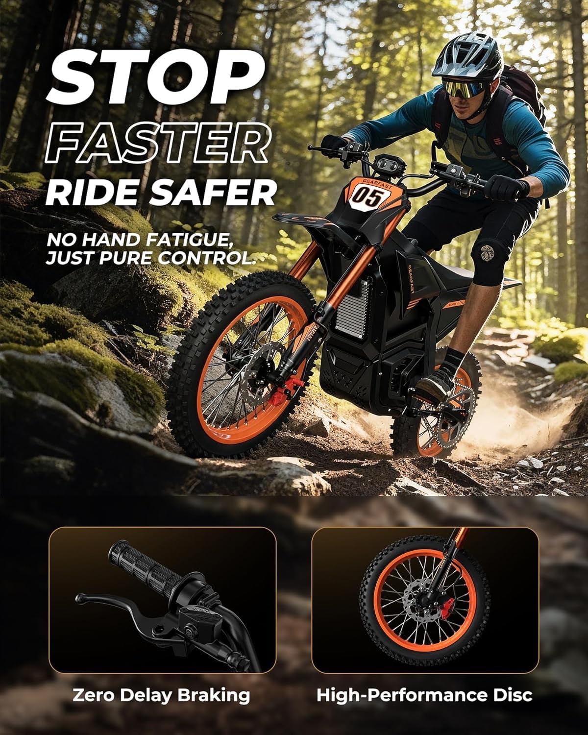 RKJ Electric Dirt Bike for Adults Teens, 3550W, 41MPH & 48V/22AH Removable Battery, 53 Miles, Hydraulic Brakes & Full Suspension, 14"/12" Fat Tire, Mountain Off-Road E Dirt Bike for Age 13+