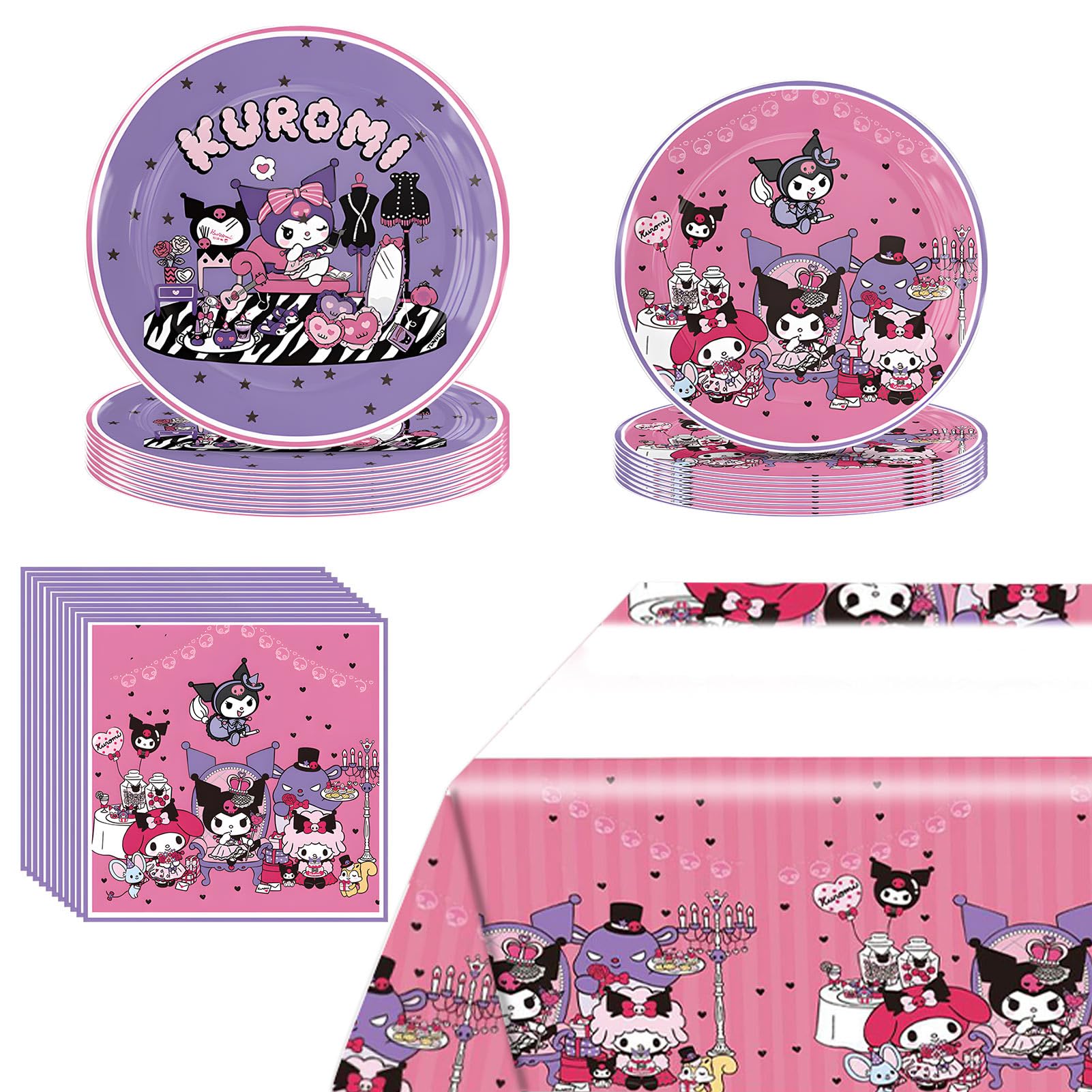 Set Stoviglie Compleanno Kuro-mi - 10 Piatti, 10 Tazze, 20 Tovaglioli | Decorazione Festa Bambini - Foto 7