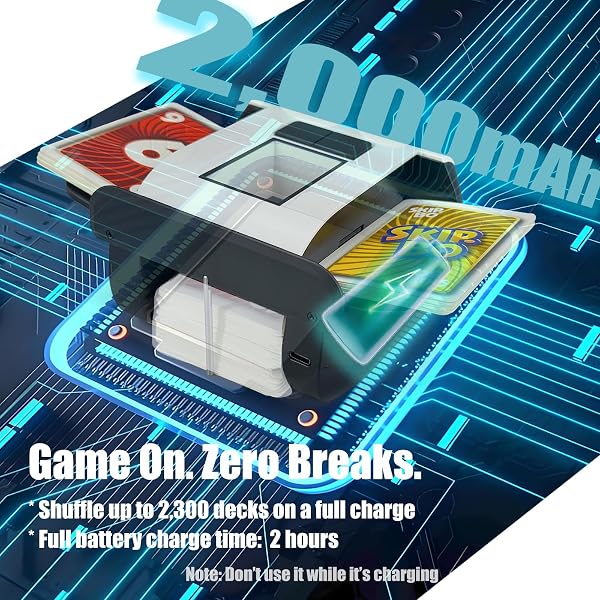 Automatischer Kartenmischer, 2000 mAh wiederaufladbarer Akku, 2 Decks, ultra-leise, elektrische Kartenmischmaschine für Poker, Bridge, Blackjack, Skip-Bo, Phase 10, Casino-Nächte und Familienspiele - 5