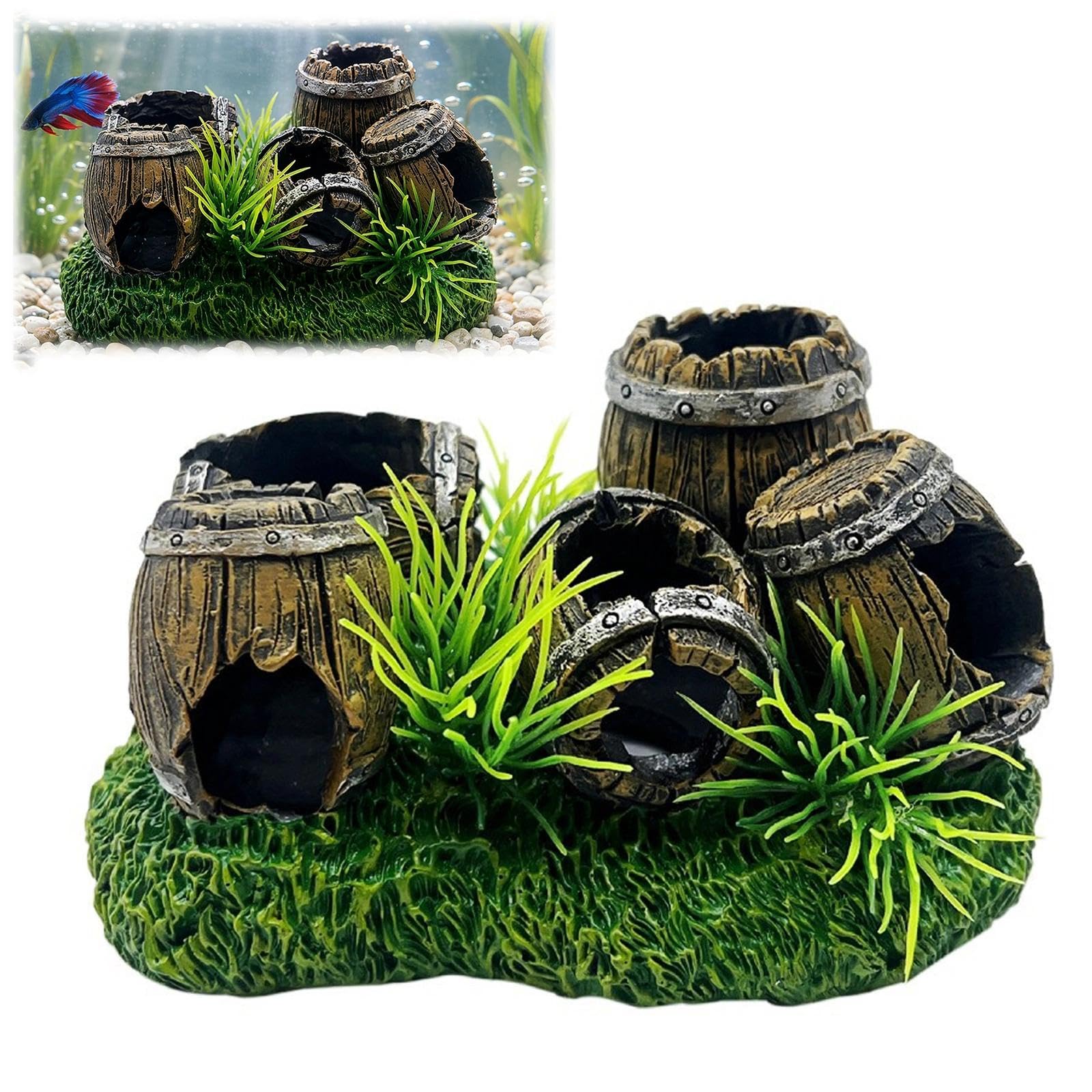 Chovize Fish Tank Decorations 10.8x6.2 cm Fish Tank Accessories Broken BarrelCave Decor,for Small, Medium, Large Tanks