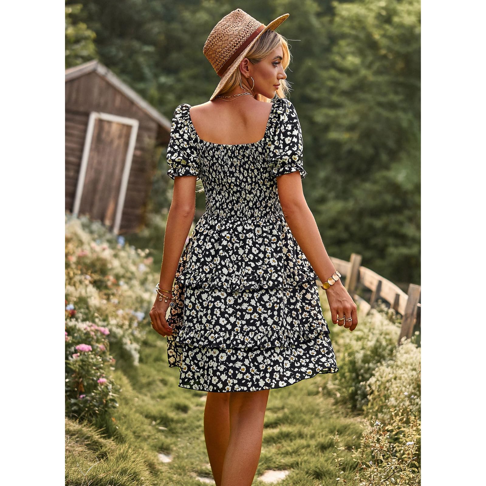 Vestidos de Verano Vestidos de Mujer Vestidos de Flores Vestidos de Mujer Vestidos de Primavera Y Verano Flores Vestidos de Pastel de Manga Corta, HUTALIM, Rosa, m