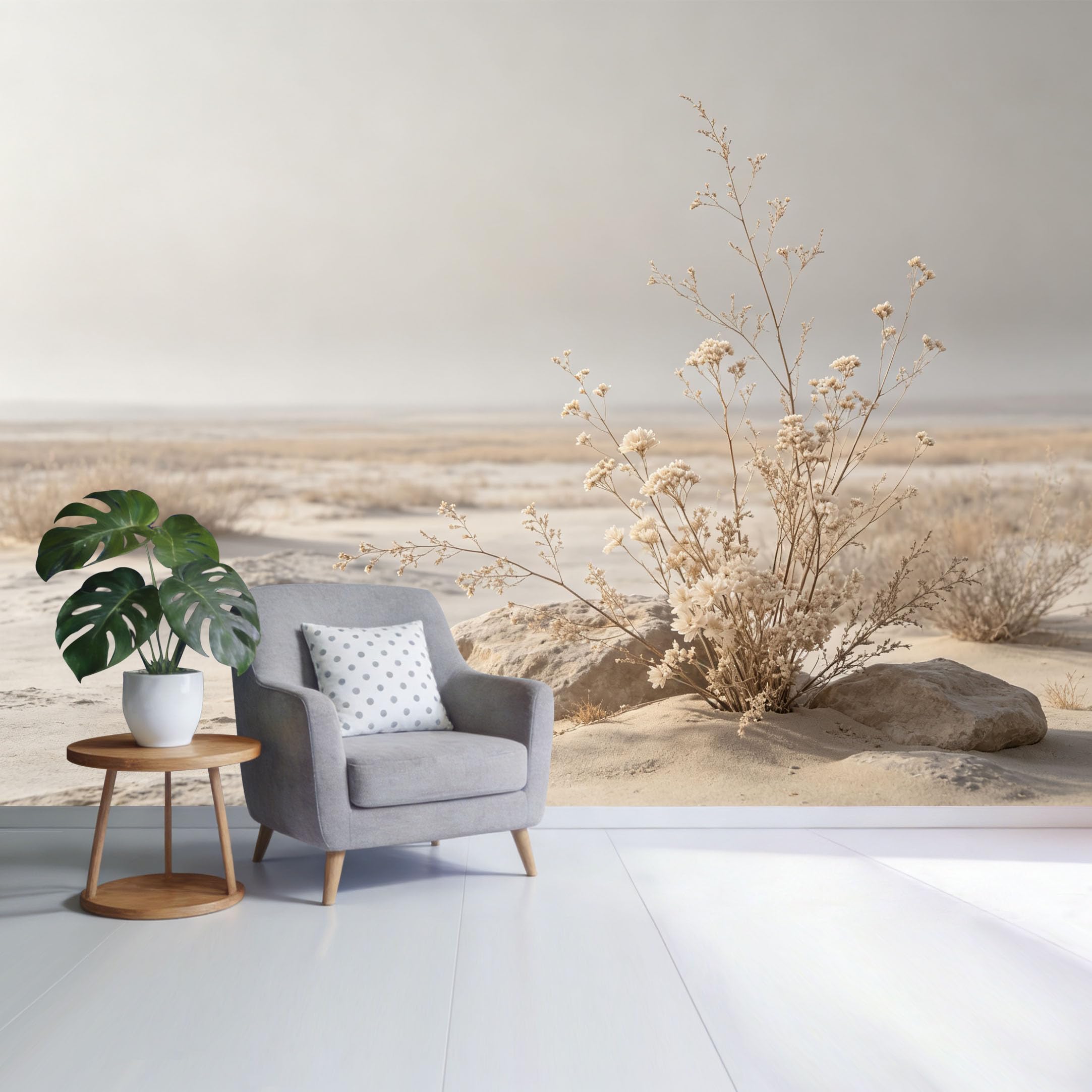 Custom Size Wall Mural Desert Landscape Dried Wildflowers Sand Dunes Minimalist Nature Scene SelfAdhesive Wall Fabric Removable Wallpaper for Home Office Decor