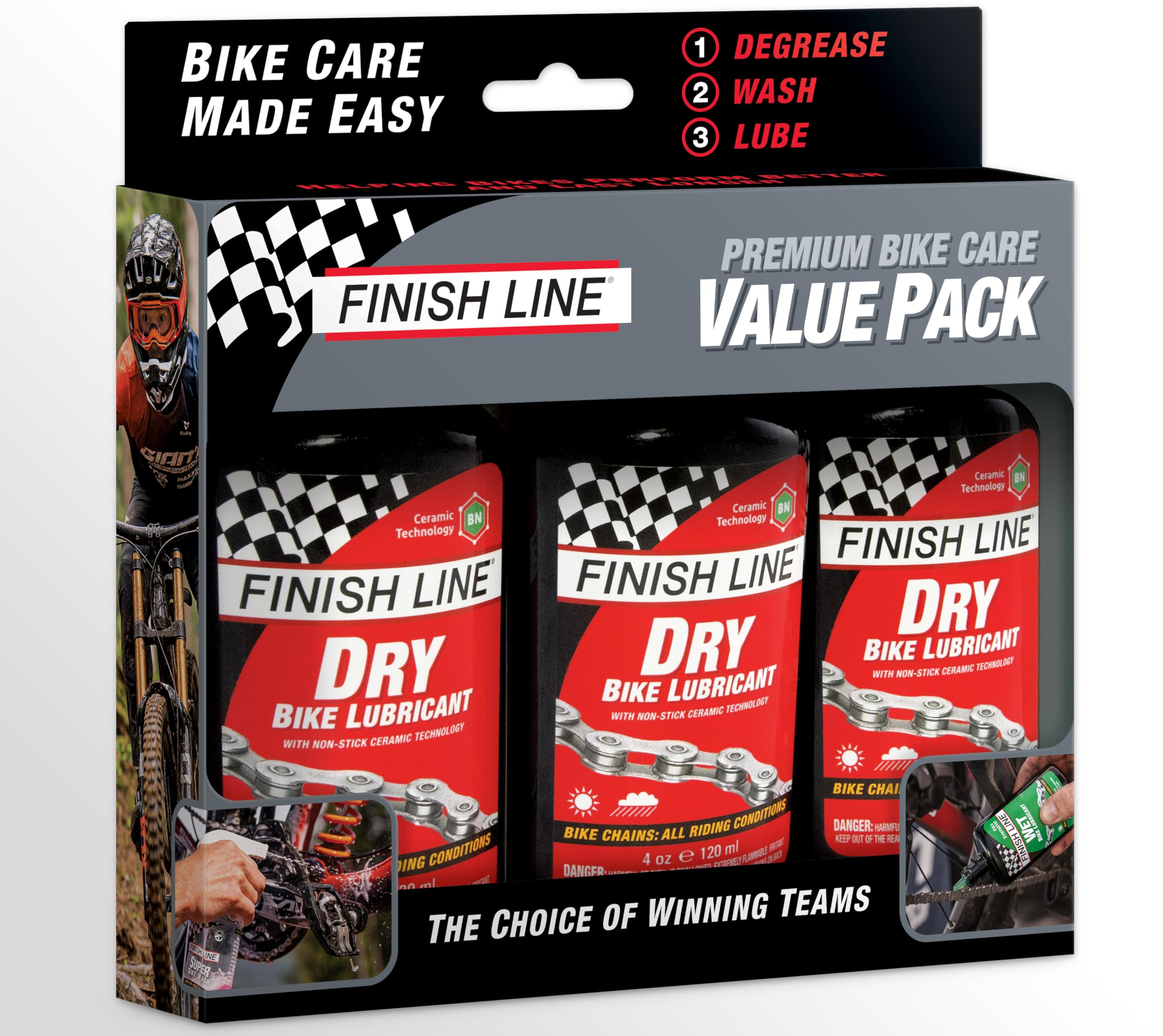 Finish Line Dry Bike Lubricant Teflon Squeeze Bottle, 4 Ounce (Pack of 3), 4 Ounce Value Pack