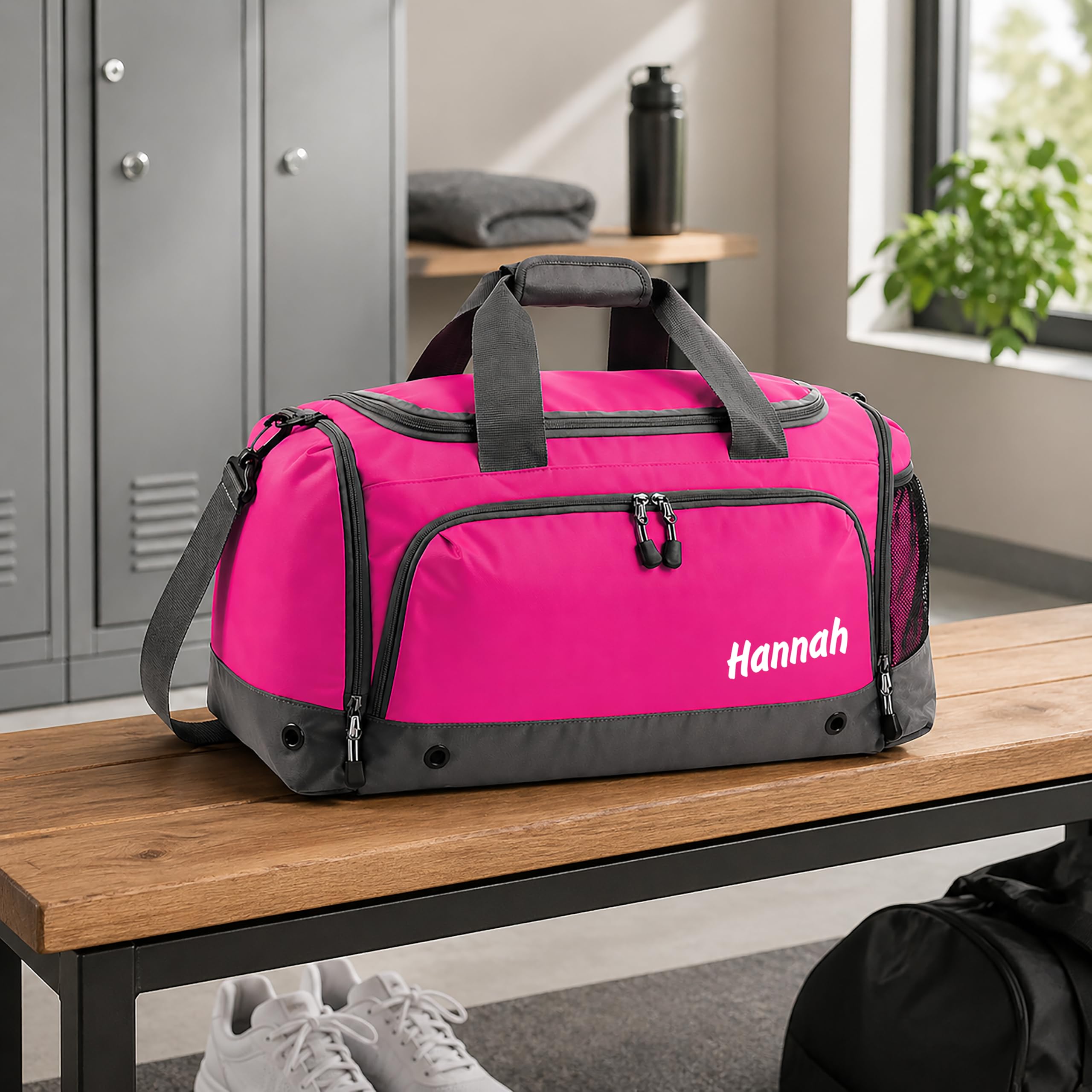 Sporttasche PINK mit Name personalisiert für Kinder & Erwachsene | Individuell bedruckt mit Wunschmotiv, Kleine Reisetasche, Schulsport Schwimmtasche Geschenk Einschulung Schulanfang
