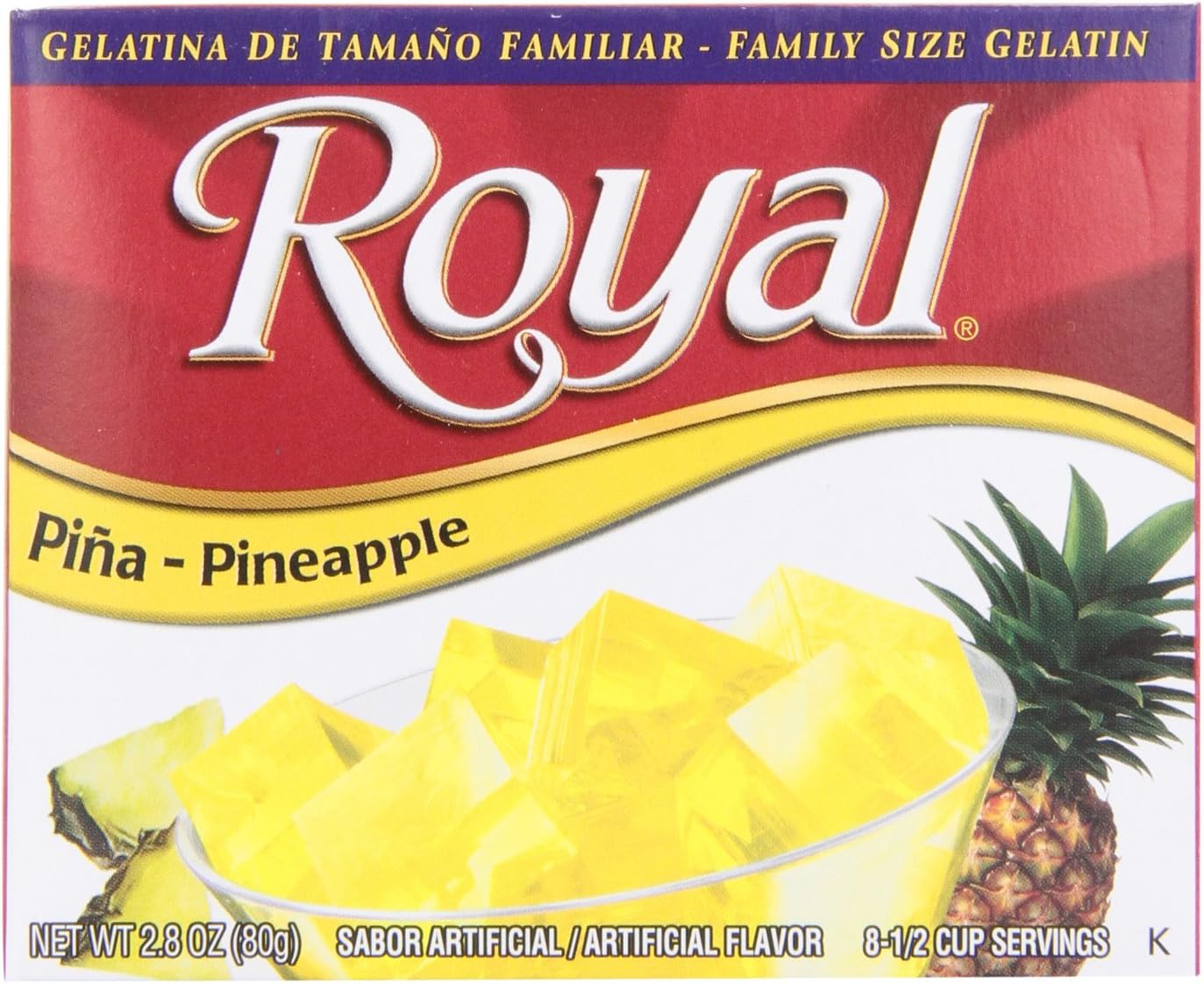 Royal Bilingual Gelatin, Fat Free Dessert Mix, Pineapple, 2.8 Ounce (Pack of 12)