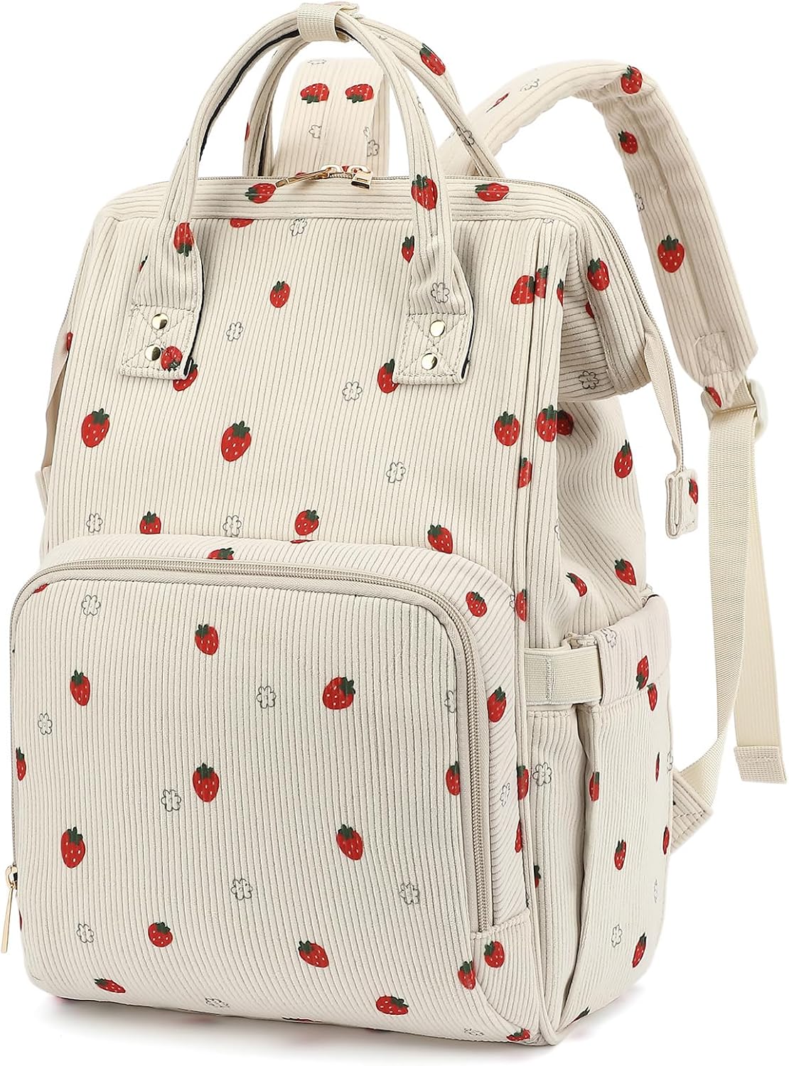 Women Corduroy College School Backpack Bookbag, 15.6 Inch Travel Laptop Backpack Casual Daypack (Strawberry)