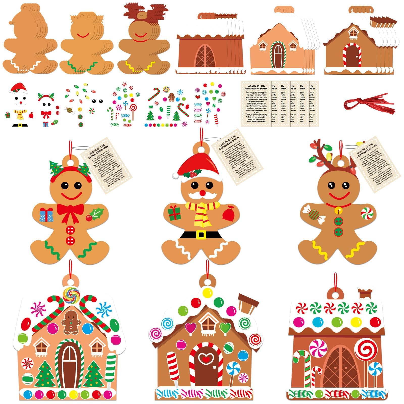 36 Sets Christmas DIY Art Craft Kits Gingerbread Men and House Ornament Art Sets Winter Christmas Stickers Arts and Crafts Bulk for Kids Winter Holiday Xmas Classroom Activities Games Party Decoration