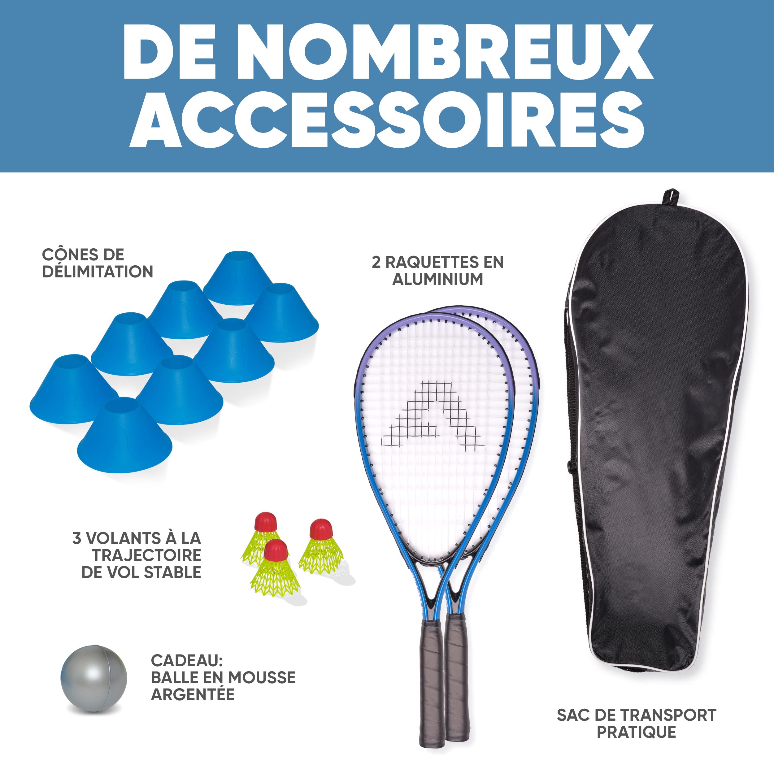 Apollo Kit Raquettes de Badminton et Squash - Différentes Couleurs pour Adulte et Enfant - Balle, Sac, Volant Inclus