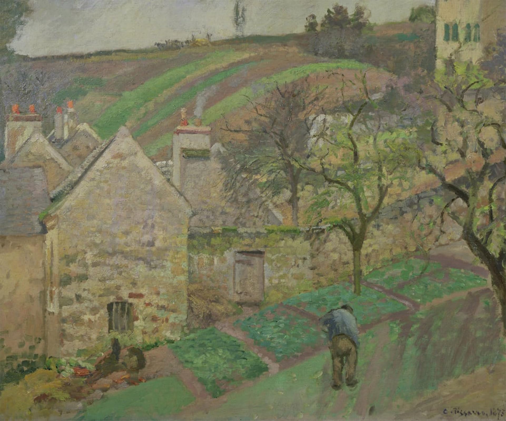 HRJUBWREE Retro Picture Art Painting Wall Poster Hillside of the Hermitage Pontoise by Camille Jacob Pissarro Vintage Art Print for Office Decor 60x90cm