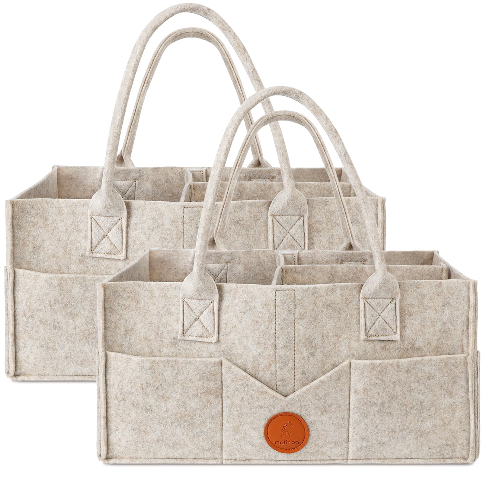 Maliton Nappy Caddy, Sturdy Portable Washable Baby Caddy with Detachable Compartments. Baby Essentials for Newborn Khaki,2 Packs