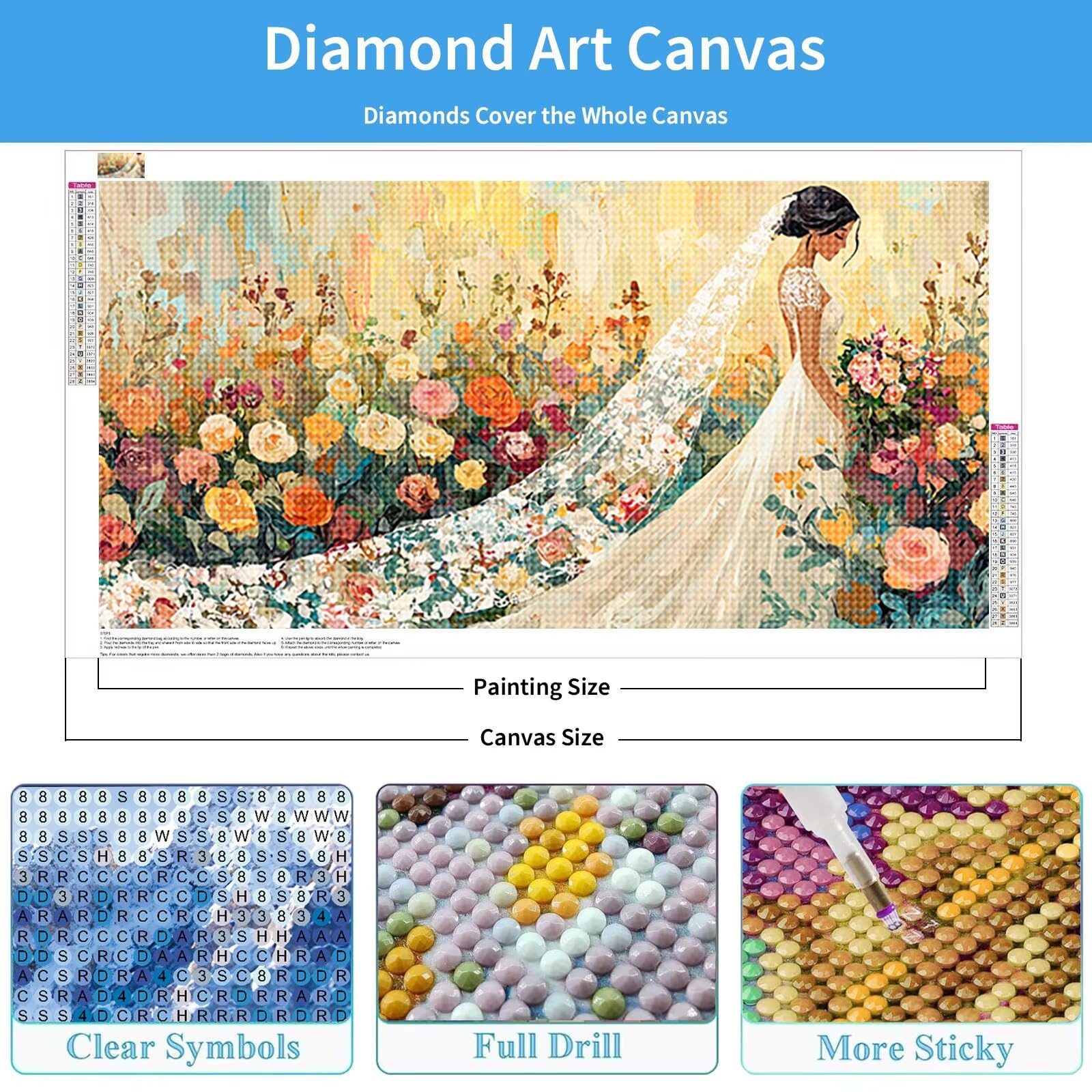Diamond Painting Erwachsene Frau 160x80 cm, 5D Blume Diamond Art Set Q0-306