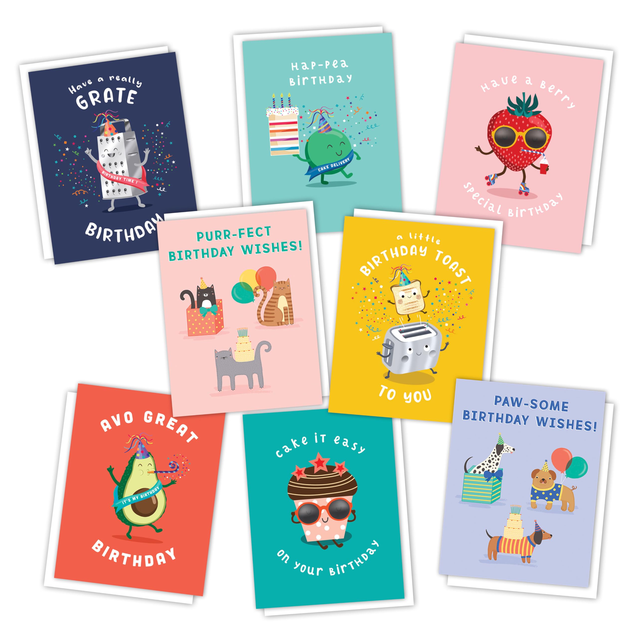 Piccadilly Greetings Funny Pun Birthday Cards Multipack | Pack of 8 assorted Birthday Cards | 19 x 14.5 cm | Includes White Envelopes | Made in UK