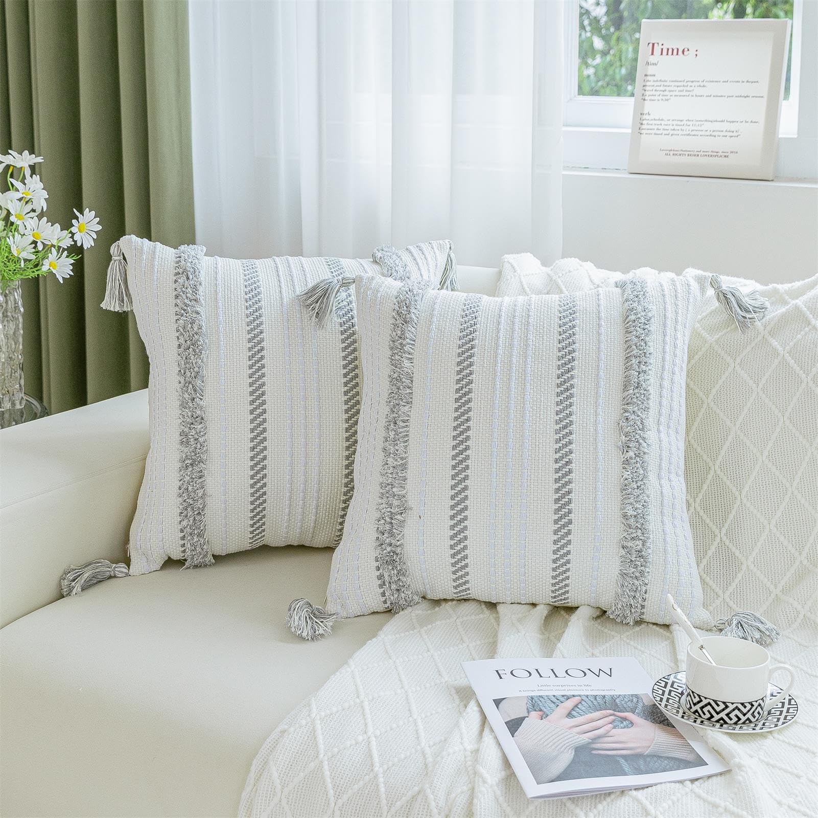 Inmeilifus Set of 2 Boho Throw Pillow Covers Decorative Lumbar Pillow