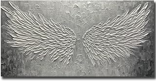 BASNLIFE Wall Art with Canvas Hand Painted Wings, Grey and White Heavy Texture Oil Painting Wall Decor, Modern Painting Artwork for Wall for Living Room Bedroom Office Home Decor(48" Wx24 L)