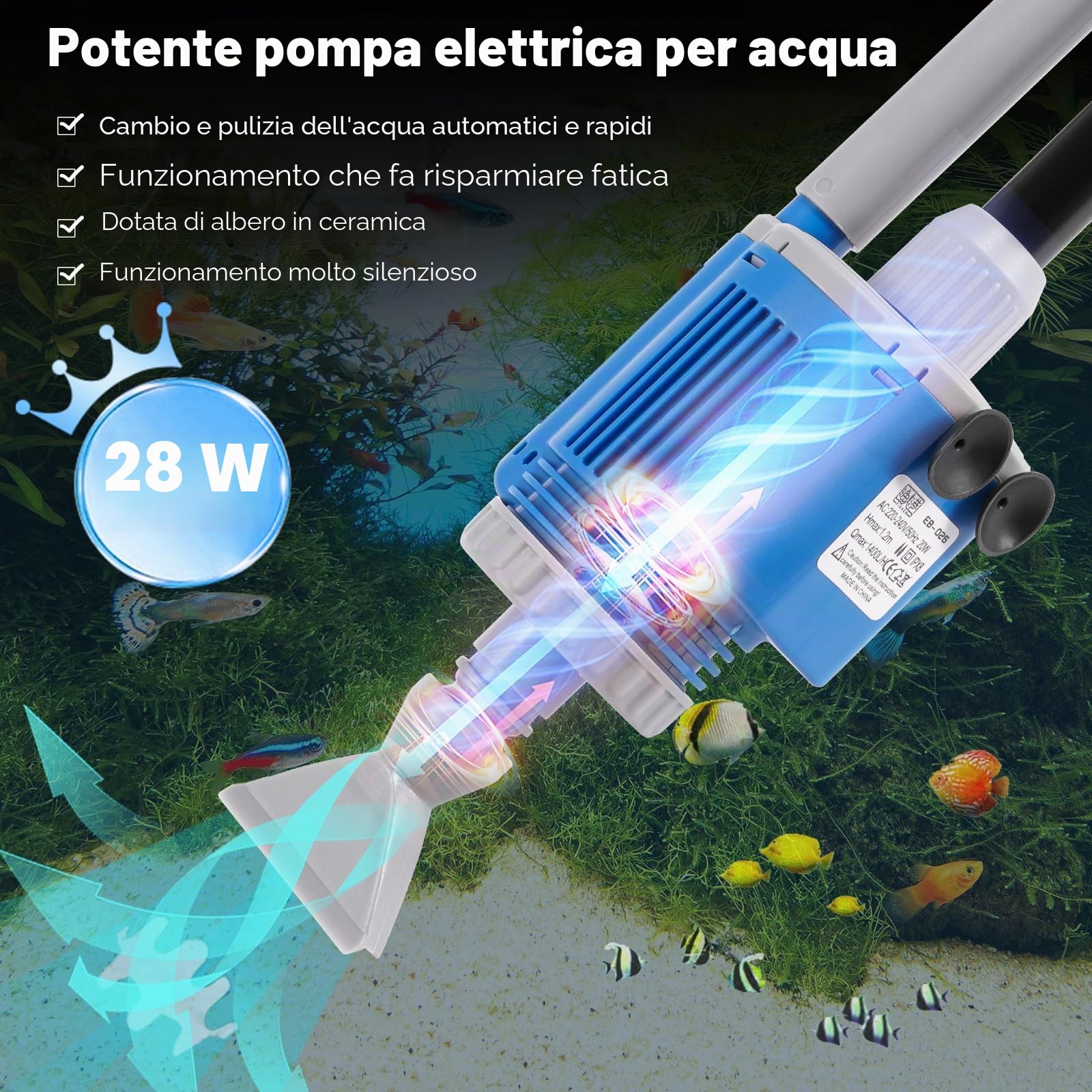 Pulizia di ghiaia per acquario 6 in 1 Kit, aspirapolvere elettrico per acquario cambio acqua Lavatrice di sabbia per acquari pulizia alghe/ghiaia