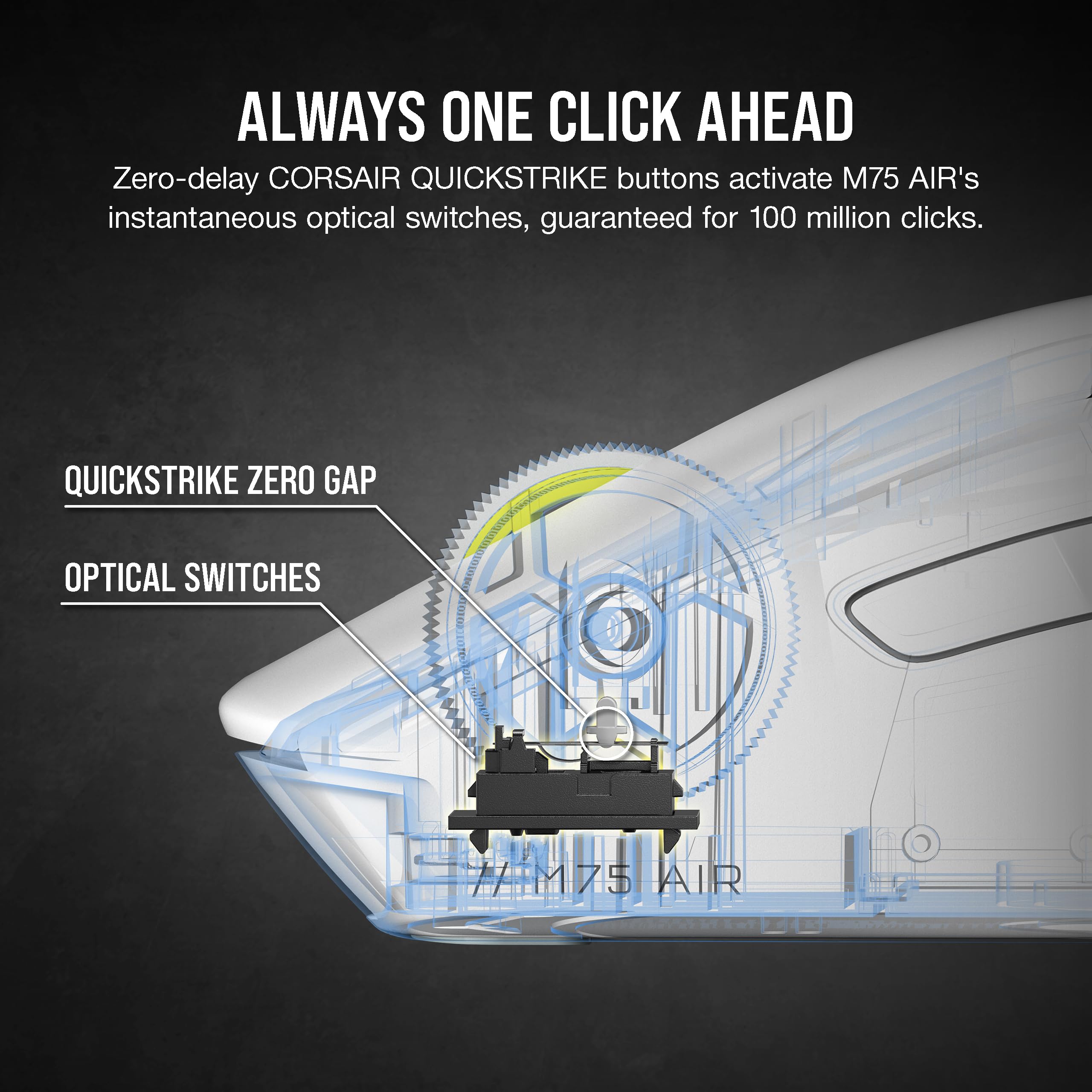 Corsair M75 Air - Ratón inalámbrico Ultraligero para Videojuegos FPS - 26.000 dpi - Entrada ultrarrápida - Forma simétrica - Compatible con iCUE - PC, Mac - Blanco