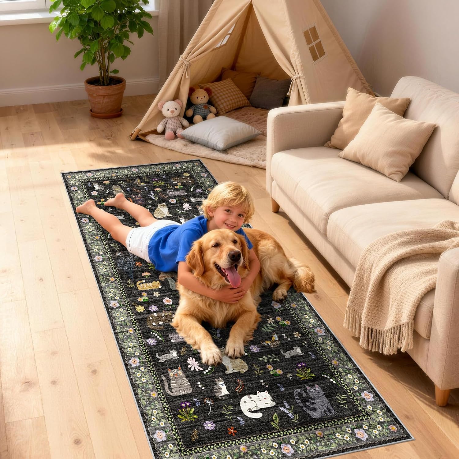 2x8 Washable Rug Runner, Non Slip Low Pile Hallway Cat Runner Rug, Stain Resistant Pet & Kids Friendly Carpet for Kitchen, Entryway, Bedroom, Living Room, Laundry Room image 5