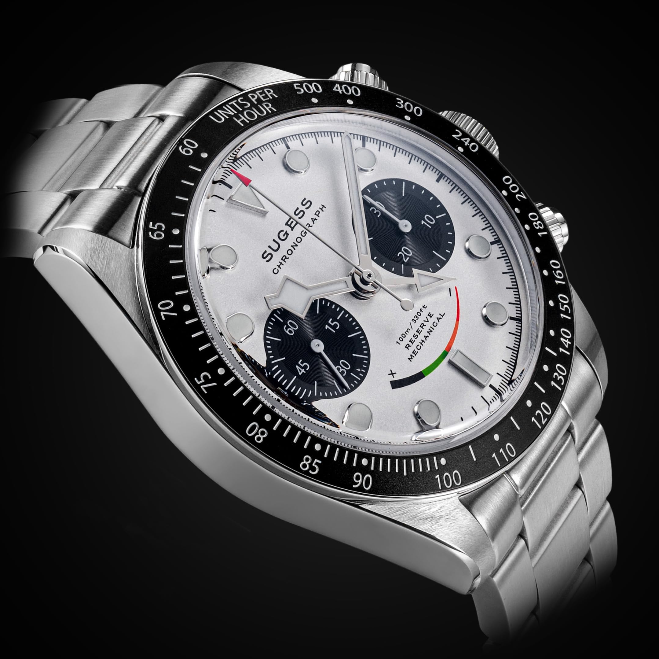 Sugess BB Chrono Smile Panda Dome Saphir Kristallglas 100m Mechanische Herrenuhr S475.W