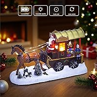 Vista 3 de Accesorios de pueblo navideño, carruaje dibujado por caballos, edificios coleccionables con 8 canciones y luces LED, figuras coleccionables