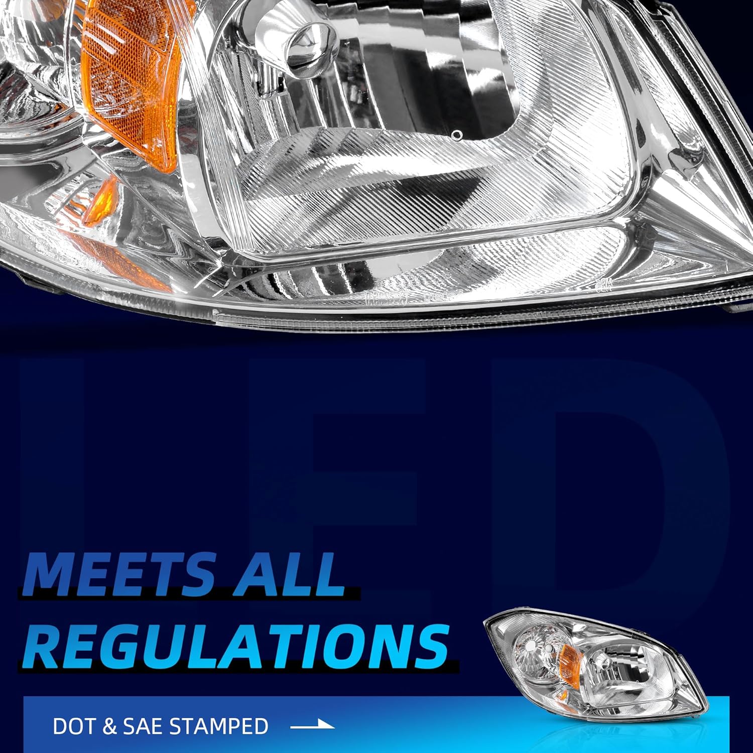 LEDKINGDOMUS Headlight Assembly, DOT-certified, Compatible with 2005 2006 2007 2008 2009 2010 Chevy Cobalt 05-06 Pontiac Pursuit 07-09 Pontiac G5 Headlamp Replacement Pair, Chrome Housing/Amber