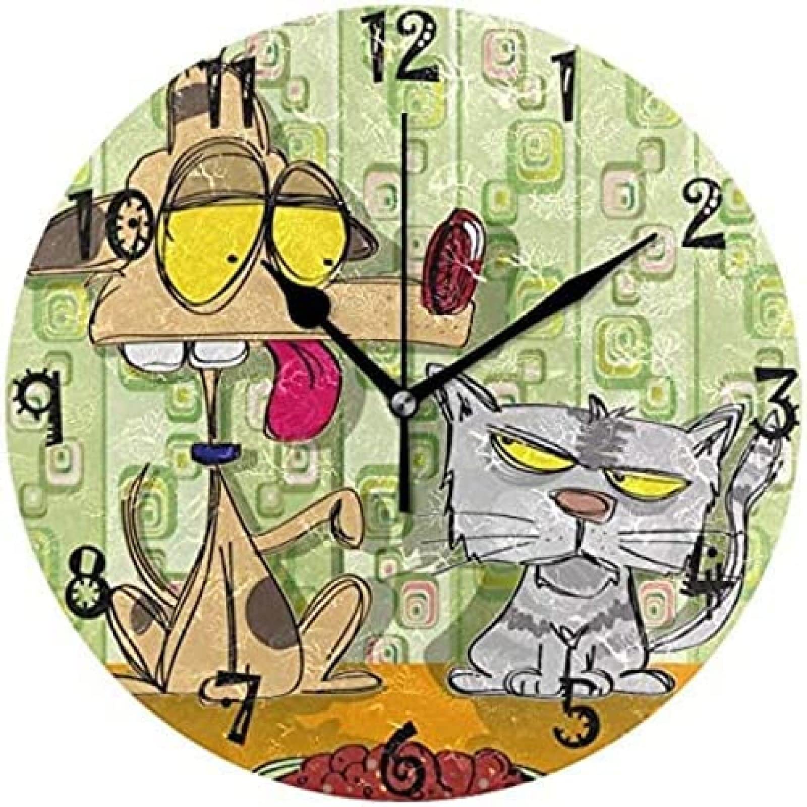 Decoratieve Stille Geen tikkende Wandklok Laser Ogen Ruimte Kat Ronde Moderne Houten Klokken voor Slaapkamer Woonkamer Thuiskantoor School Muur Art Decor, 30 X 30 CM