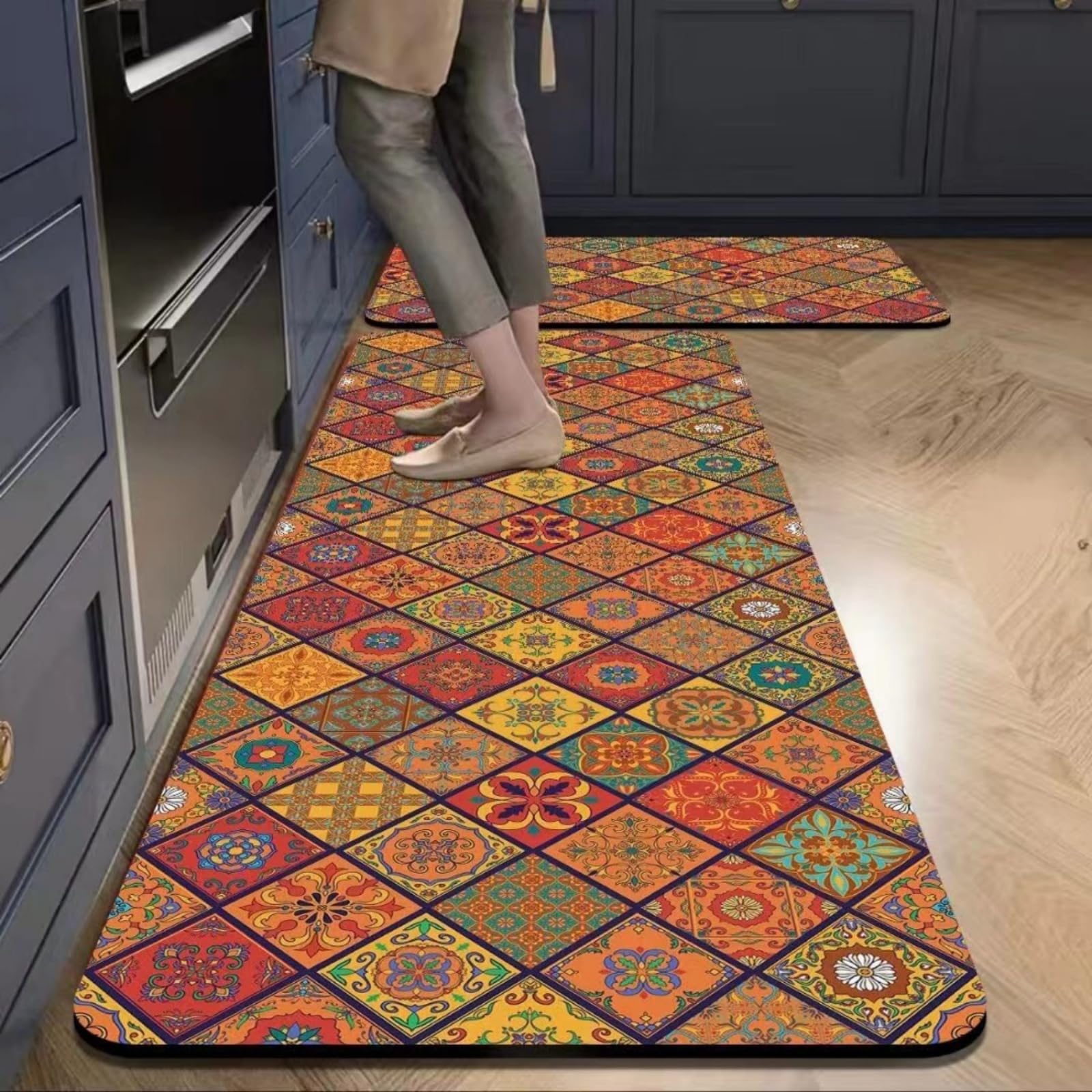 Tapis de cuisine orange rétro pour couloir et salle à manger chaleureuse