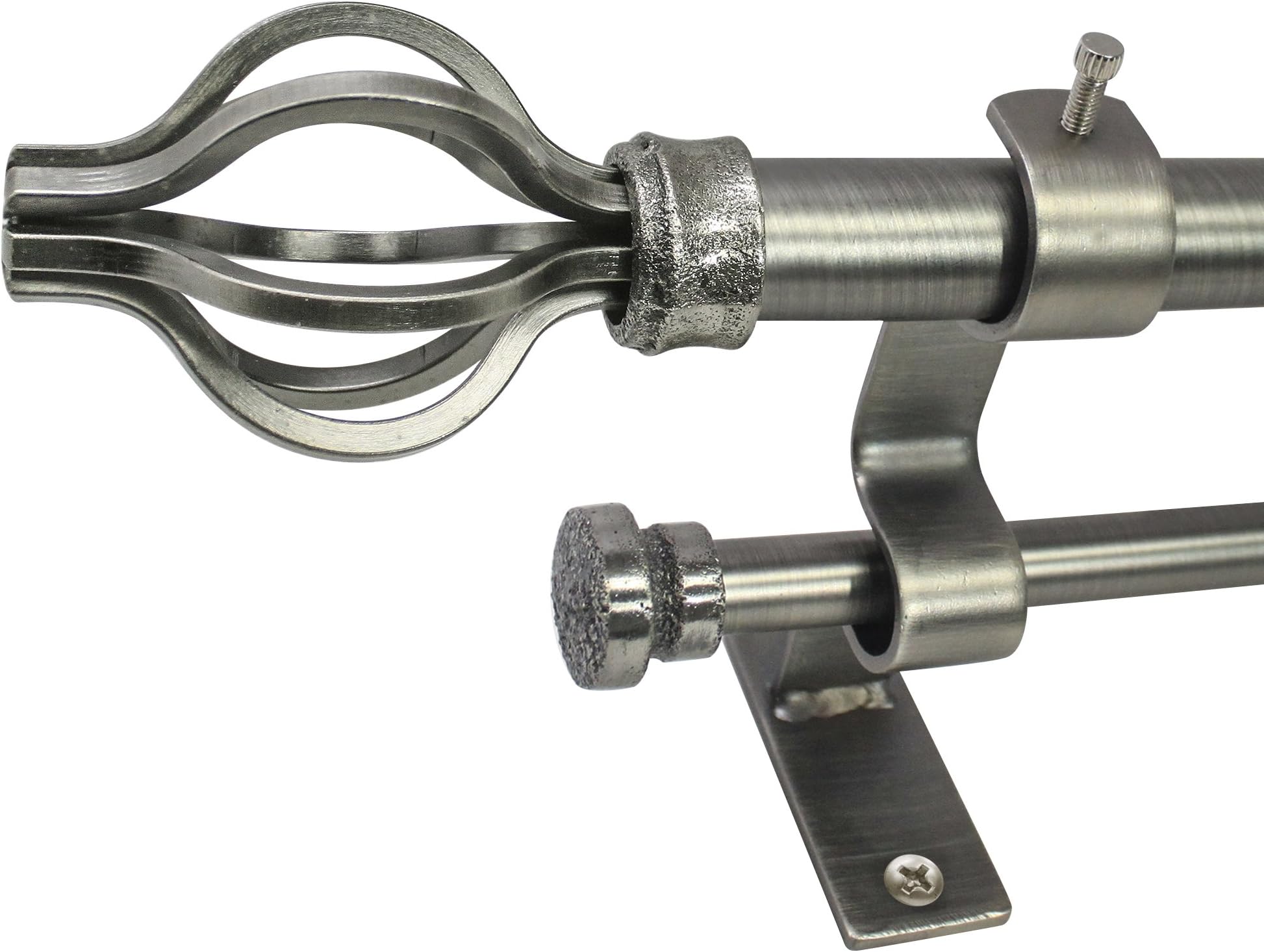 Beme International North Branch 3/4-Inch Cage Telescoping Double Drapery Rod Set, 36 to 72-Inch, Pewter