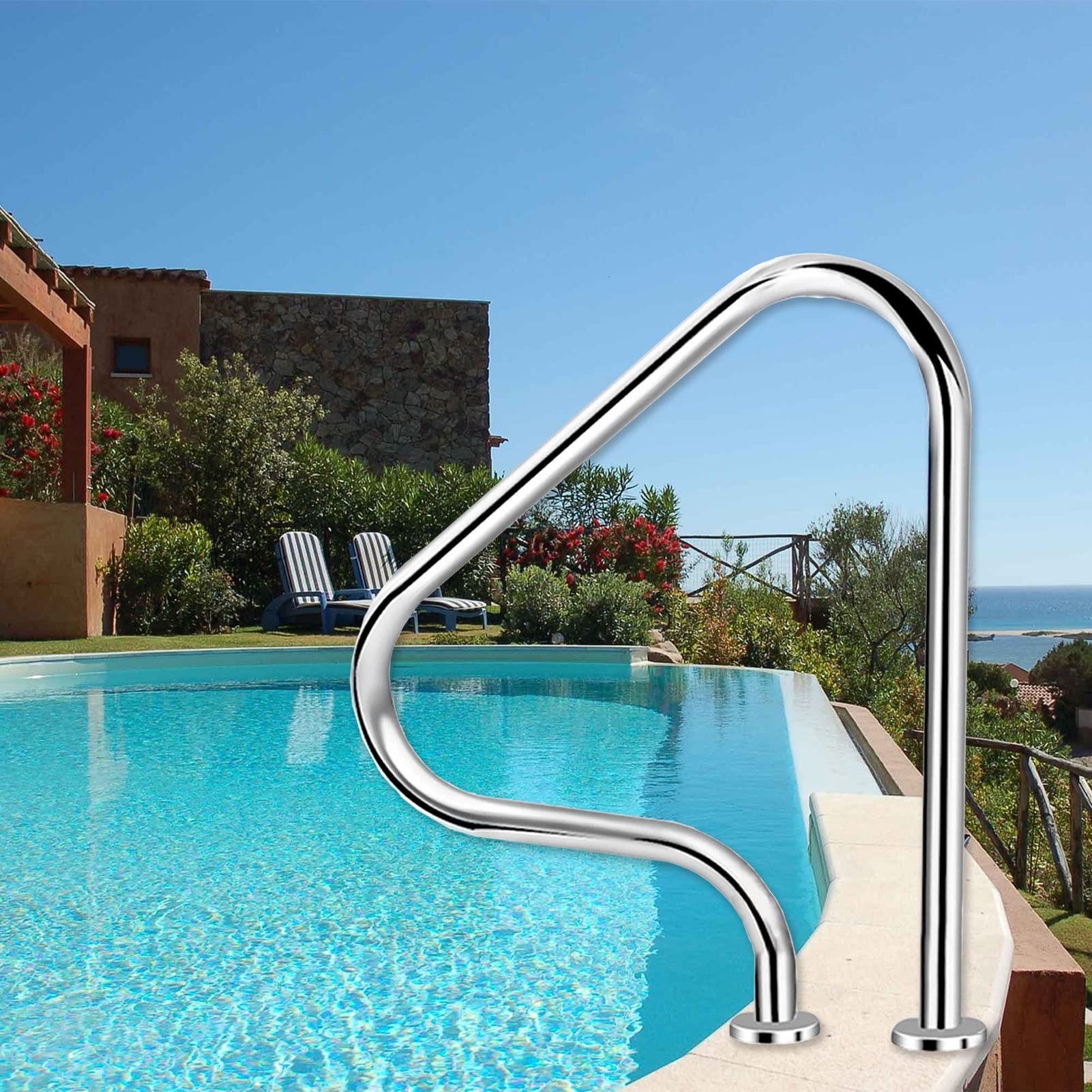 Swimming Pool Safety Hand Rail Pool Safety Hand Rail Kit for In Ground Swimming Pools Easy Mount 31.5 in Handrail Swimming Pool Stair Step Railing,Stainless Steel Water Grab Bars