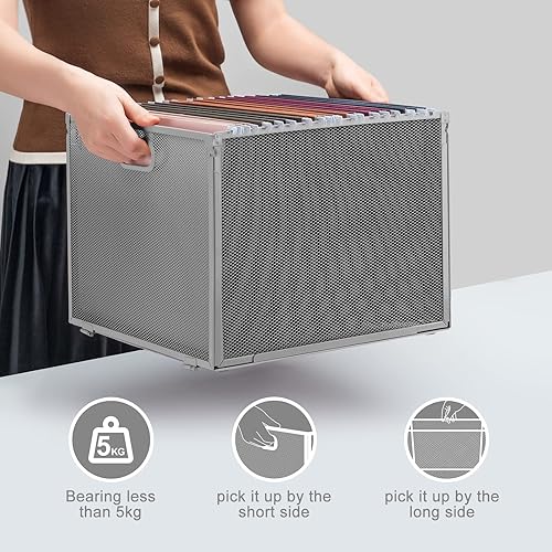 Miniatura 6 de Oterri Organizador de archivos colgante de escritorio, caja de archivos colgante gris portátil, organizador de carpetas colgantes plegable de 12.2 x