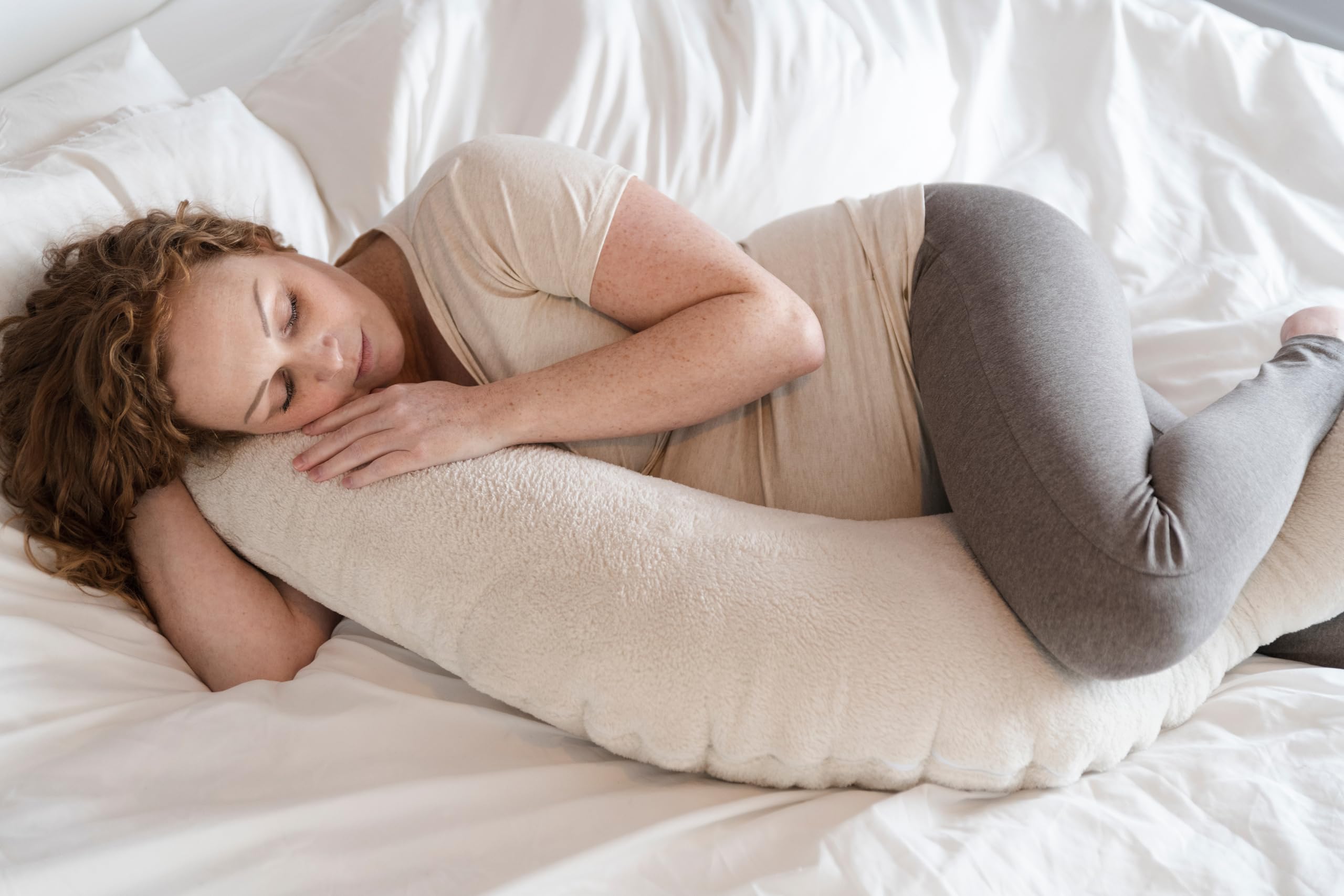 Baby's Only - Stillkissen XXL Cozy - Schwangerschaftskissen zum Schlafen - Seitenschläferkissen mit Bezug - Plüschmond Komfortkissen Erwachsene - Dusty Grey - 160 cm