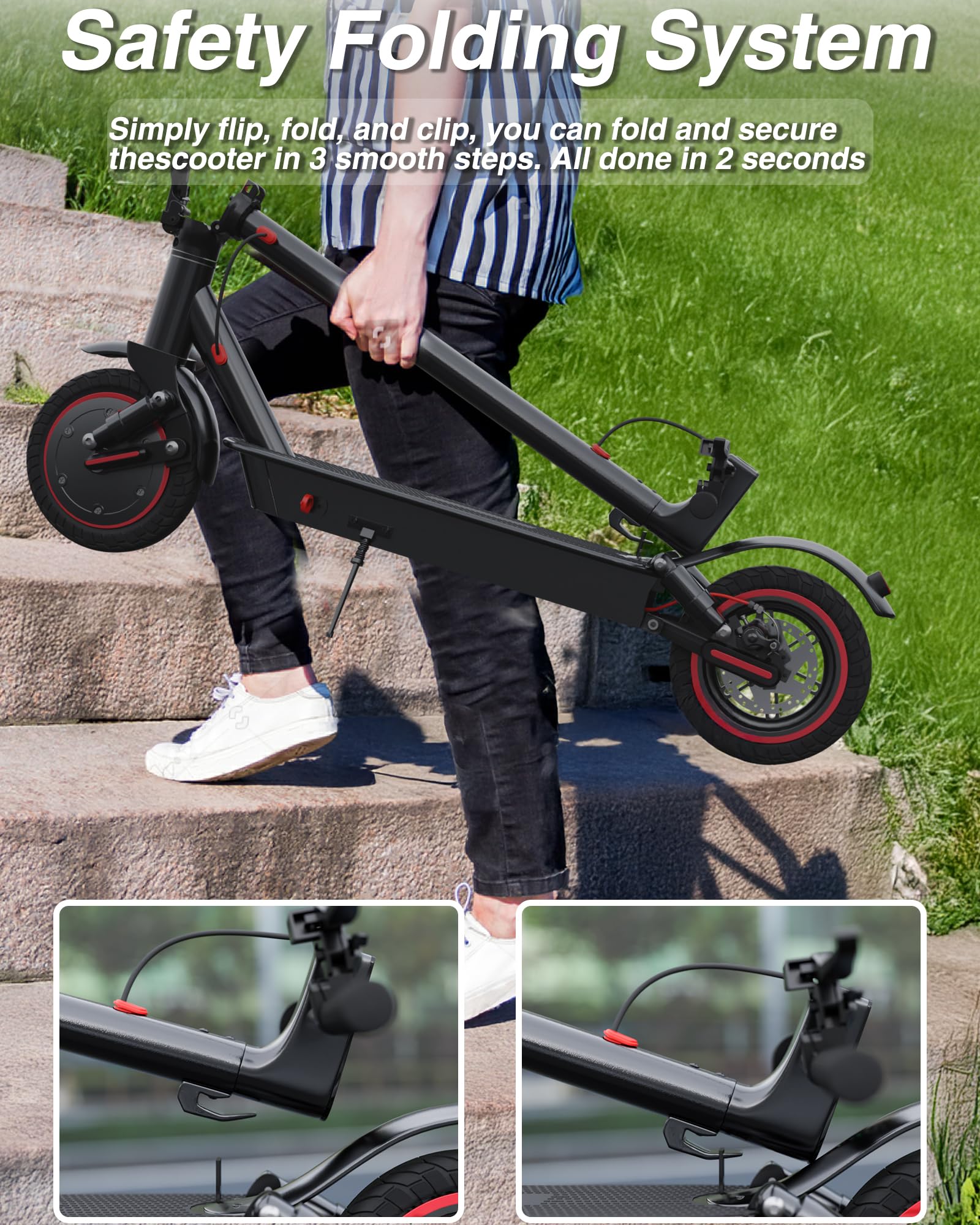 QnQ Trottinette électrique Adulte, avec Double Amortisseur, Moteur 500W/25KM/H, autonomie de 30 à 35 km, Batterie 36V 10.4 Ah, Pneu de 10'', 3 réglages de Vitesse, contrôle par l’Application