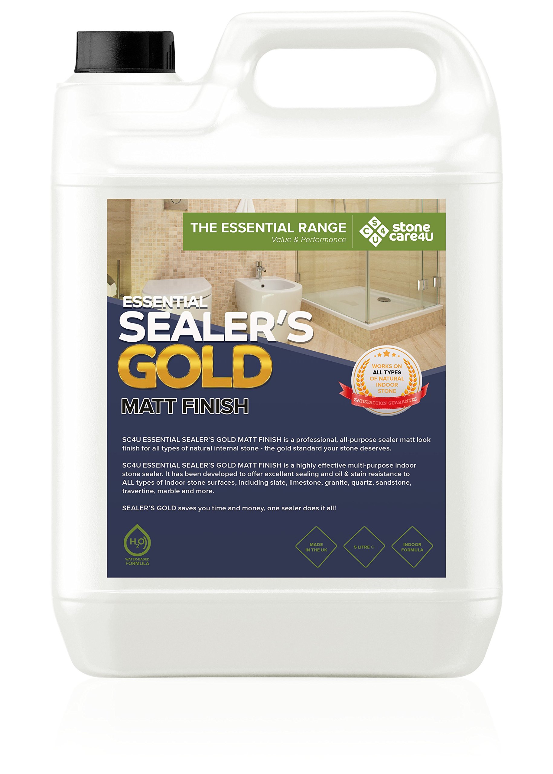 Stonecare4uEssential Sealers Gold - MATT (Dry) Finish - 5 Litre - Internal Floor and Tile Sealer. Long Lasting, Natural Stone, Stain Resistant Coating. The Professionals Choice…