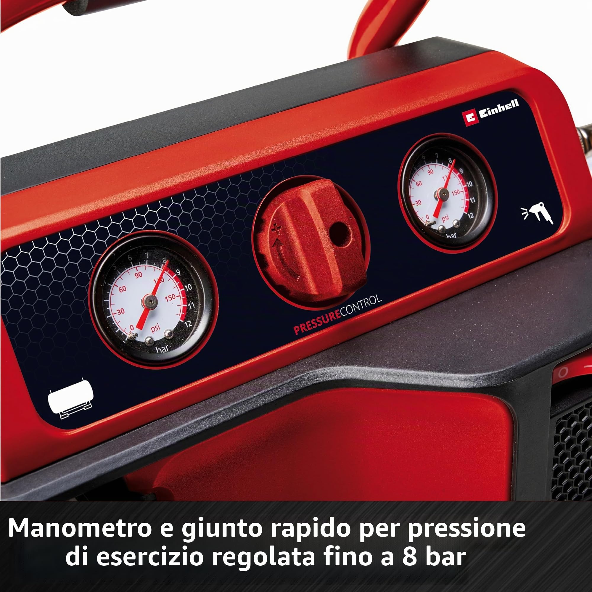 Einhell Compressore TE-AC 18/75 Li OF Solo Power X-Change (18 V, max 8 bar, serbatoio 5 L, senza olio, capacità di aspirazione: 75 l/min, 2 manometri, senza olio, senza batteria)