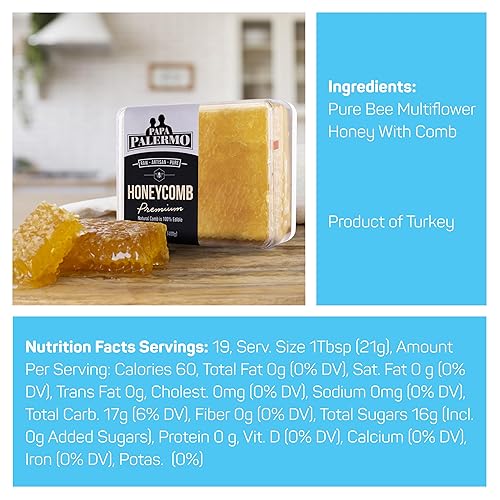 Miniatura 10 de Palermo Honeycomb 100% comestible, totalmente natural, panal de abeja crudo gourmet, sin aditivos, sin conservantes, paquete de 4 x 7 onzas (total