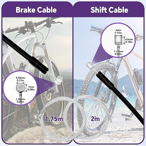 Miniatura 5 de Juego de cables de freno de bicicleta universales de 103 piezas con cortador de cables de bicicleta de acero inoxidable, cable de freno de bicicleta