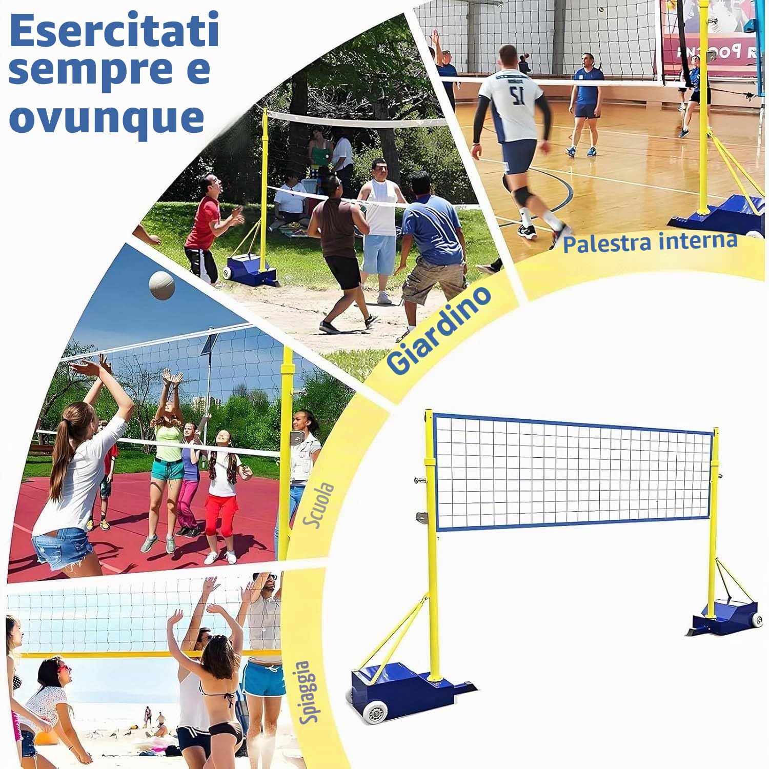 Kit Completo Da Pallavolo, Set Da Pallavolo Morbido E Rete Da Badminton. Rete Premium, Con 4 Impostazioni Di Altezza E Base Con Ruote Per La Massima Trasportabilità In Qualsiasi Ambiente.