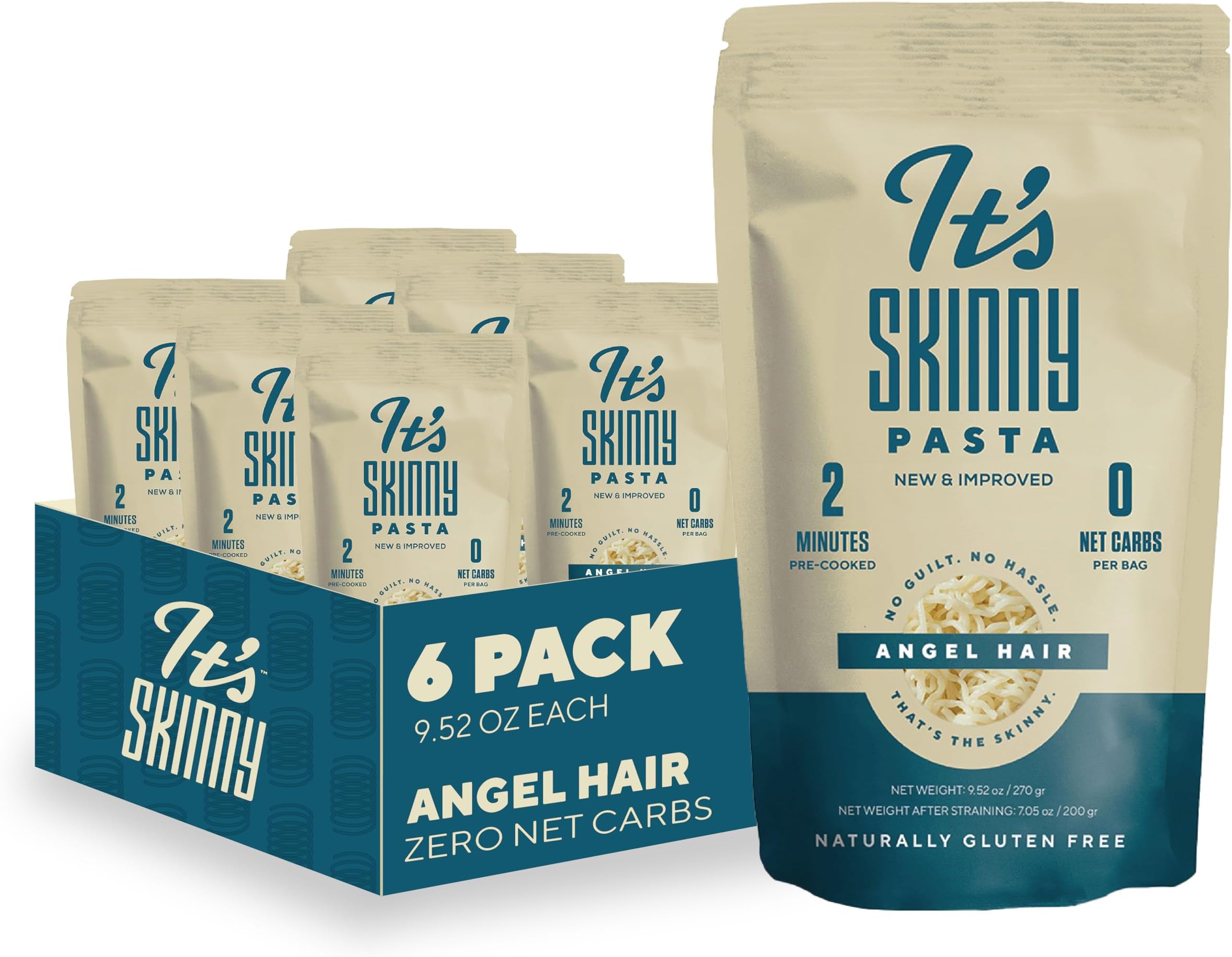 It’s Skinny Angel Hair — Healthy, Low Calorie, Low-Carb Konjac Pasta — Fully Cooked and Ready to Eat — Gluten Free, Vegan, Keto and Paleo-Friendly (6-Pack)