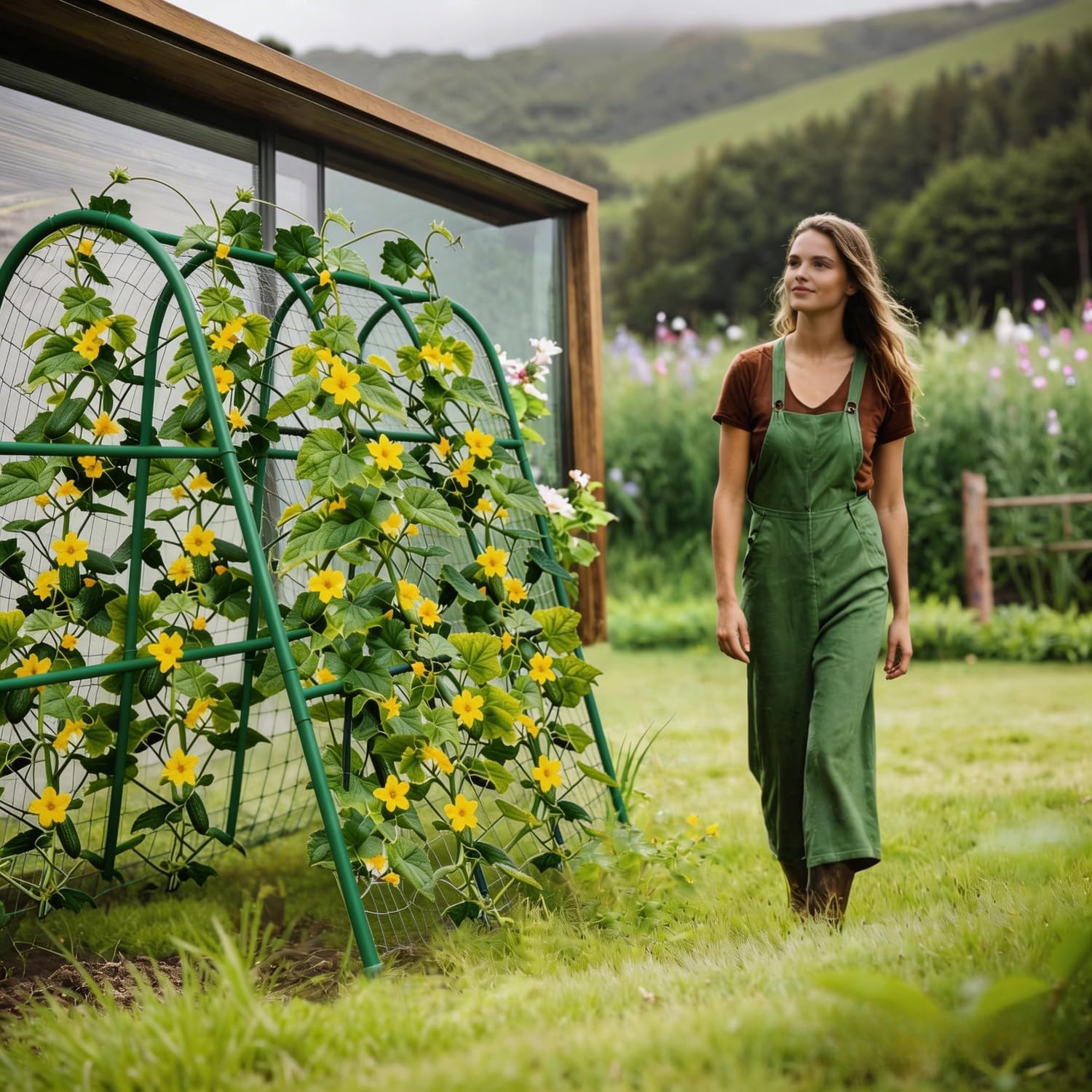 GarveeHome Garten Spalier 120cm Hoch, PE-Beschichtete Metall Rankhilfe Für Kletterpflanzen, Wetterfeste Pflanzenstütze Für Gurken Tomaten Bohnen, Stabiles Rankgitter Für Hochbeet Und Gemüse, u-Form